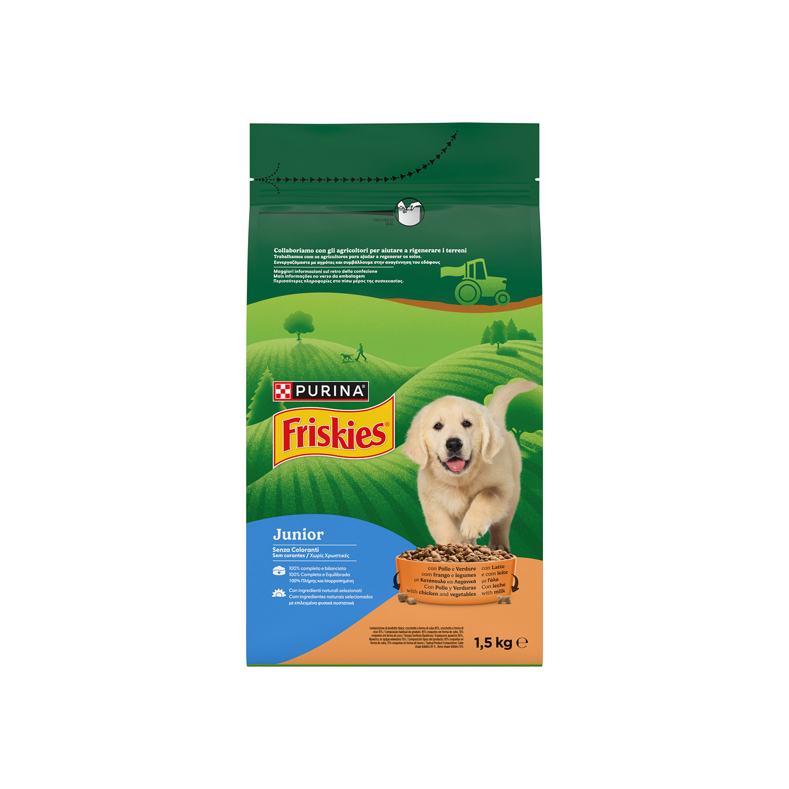 Friskies Vitafit junior τροφή σκύλου ξηρά κοτόπουλο, πρόσθετο γάλα & λαχανικά 1500g εικόνα 1