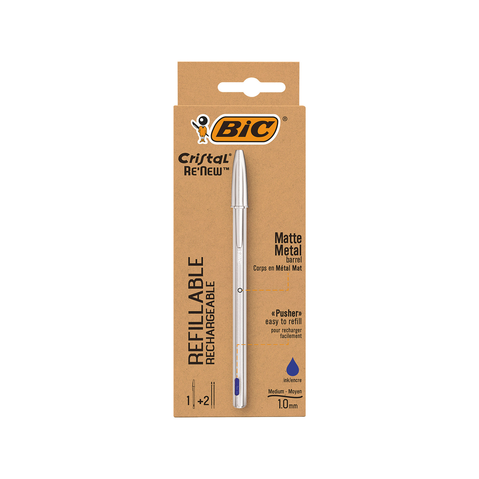 Bic Cristal Re'new στυλό & 2 ανταλλακτικά μπλε εικόνα 1