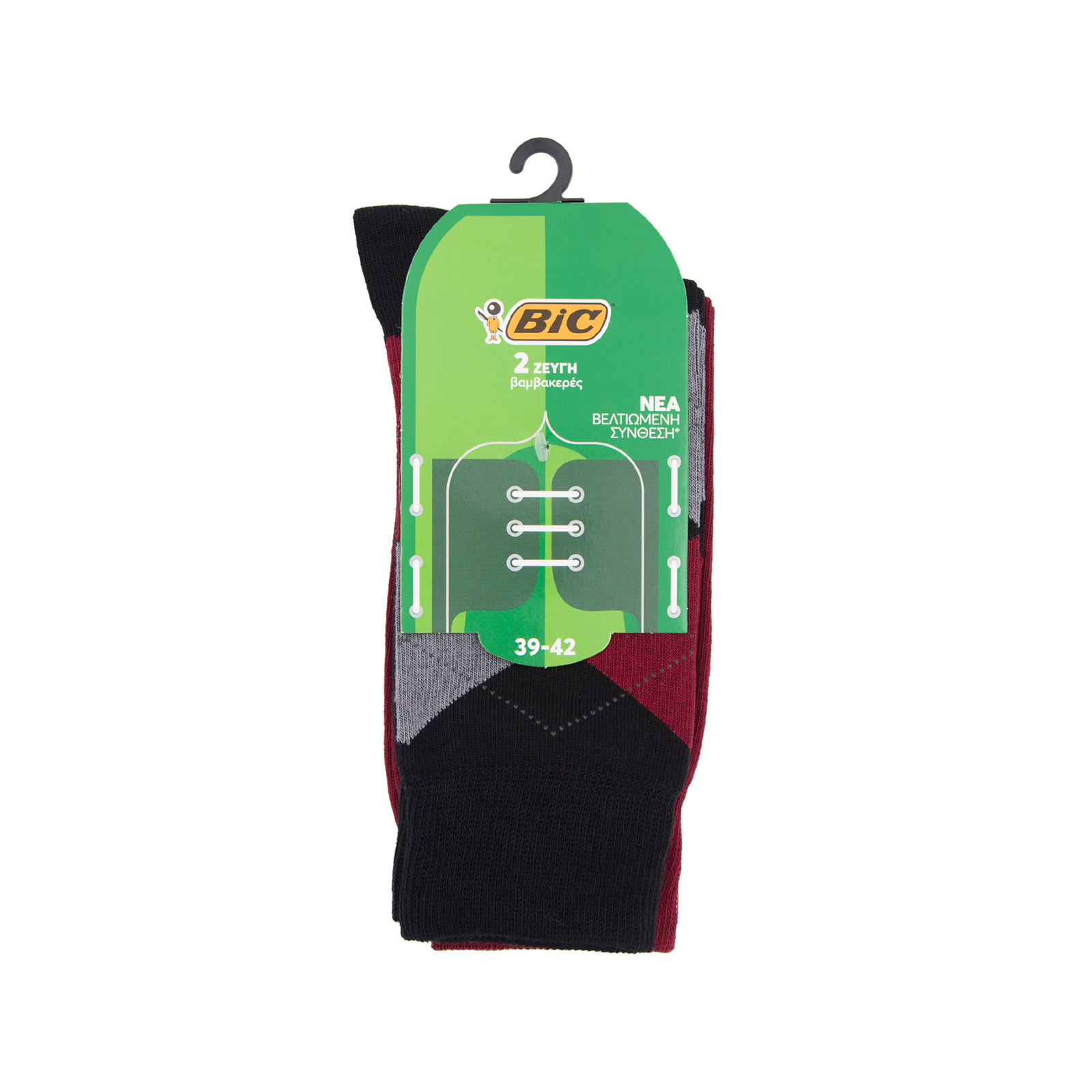 Bic Atri κάλτσα βαμβακερή καρο μαύρο- κόκκινο / No. 39- 42 / 2 ζεύγη εικόνα 1