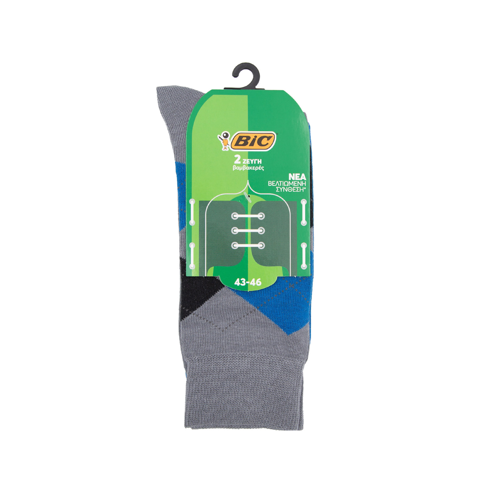 Bic Atri κάλτσα βαμβακερή καρο μπλε - γκρι / No. 43- 46 / 2 ζεύγη εικόνα 1