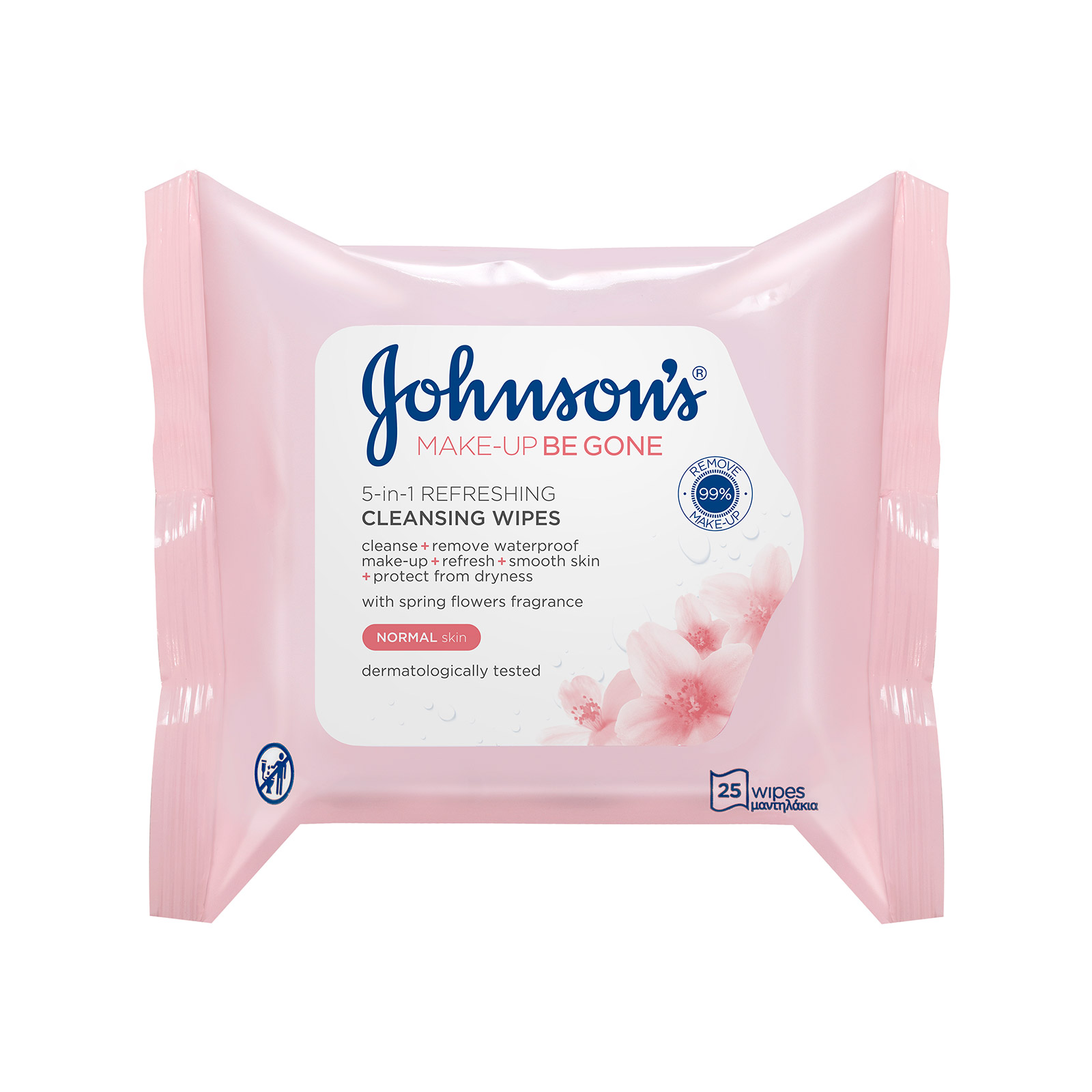 Johnson's υγρά μαντηλάκια ντεμακιγιάζ normal skin 25τεμ εικόνα 1