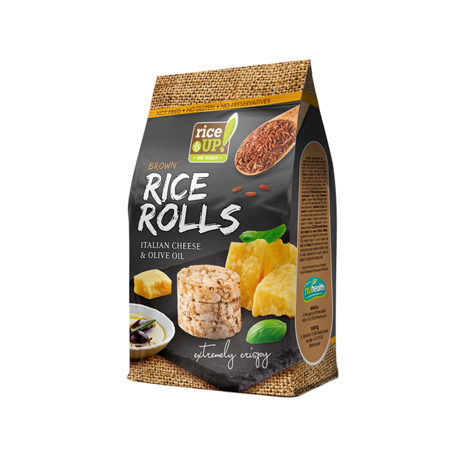 Rice Up ρυζογκοφρέτα mini ολικής αλέσεως italian cheese & olive oil 50g εικόνα 1