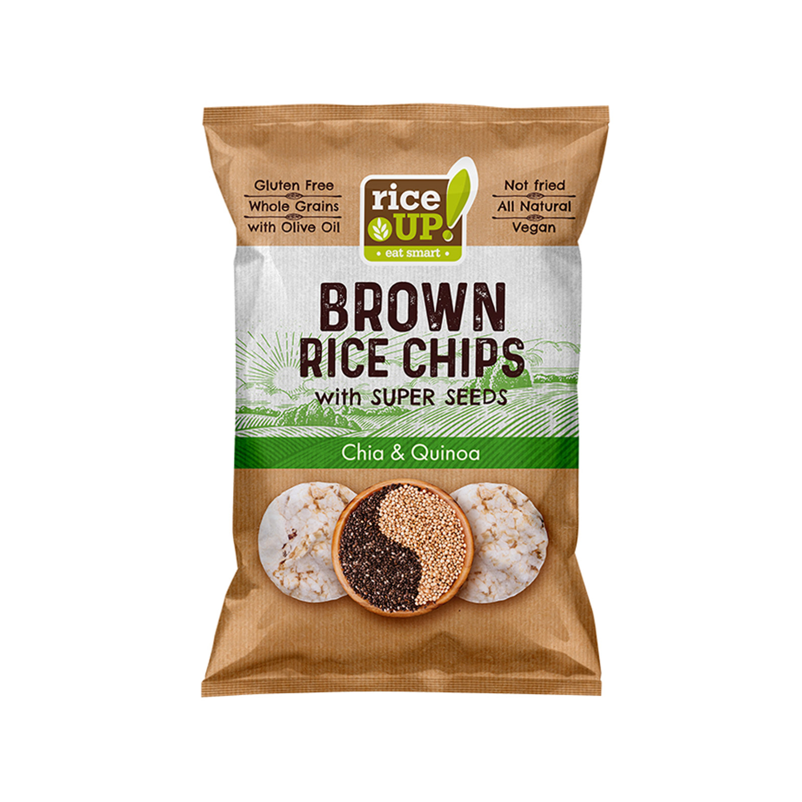 Rice Up τσιπς καστανού ρυζιού ολικής αλέσεως chia & quinoa 60g εικόνα 1