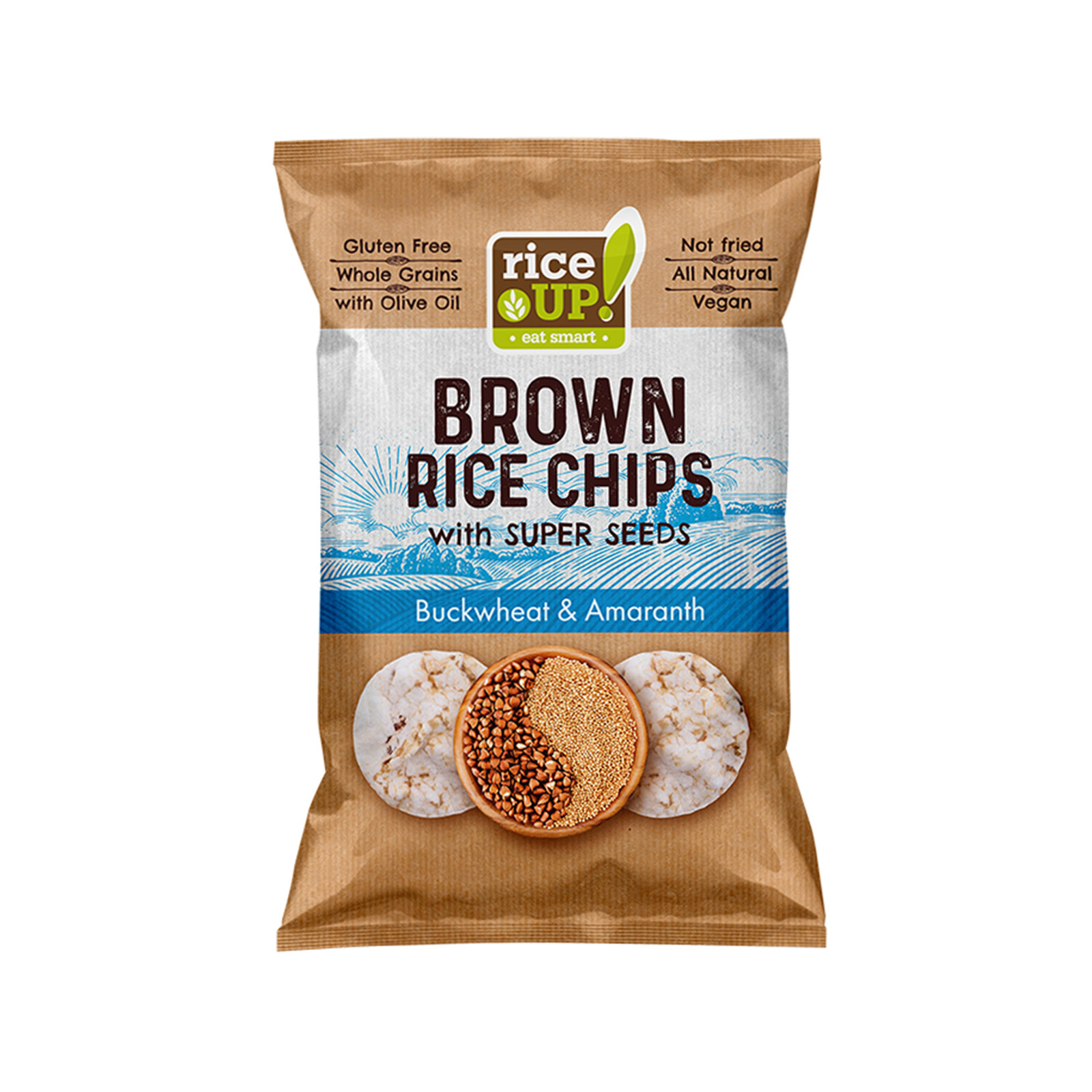 Rice Up whole grain brown rice chips buckwheat & amaranth 60g image 1