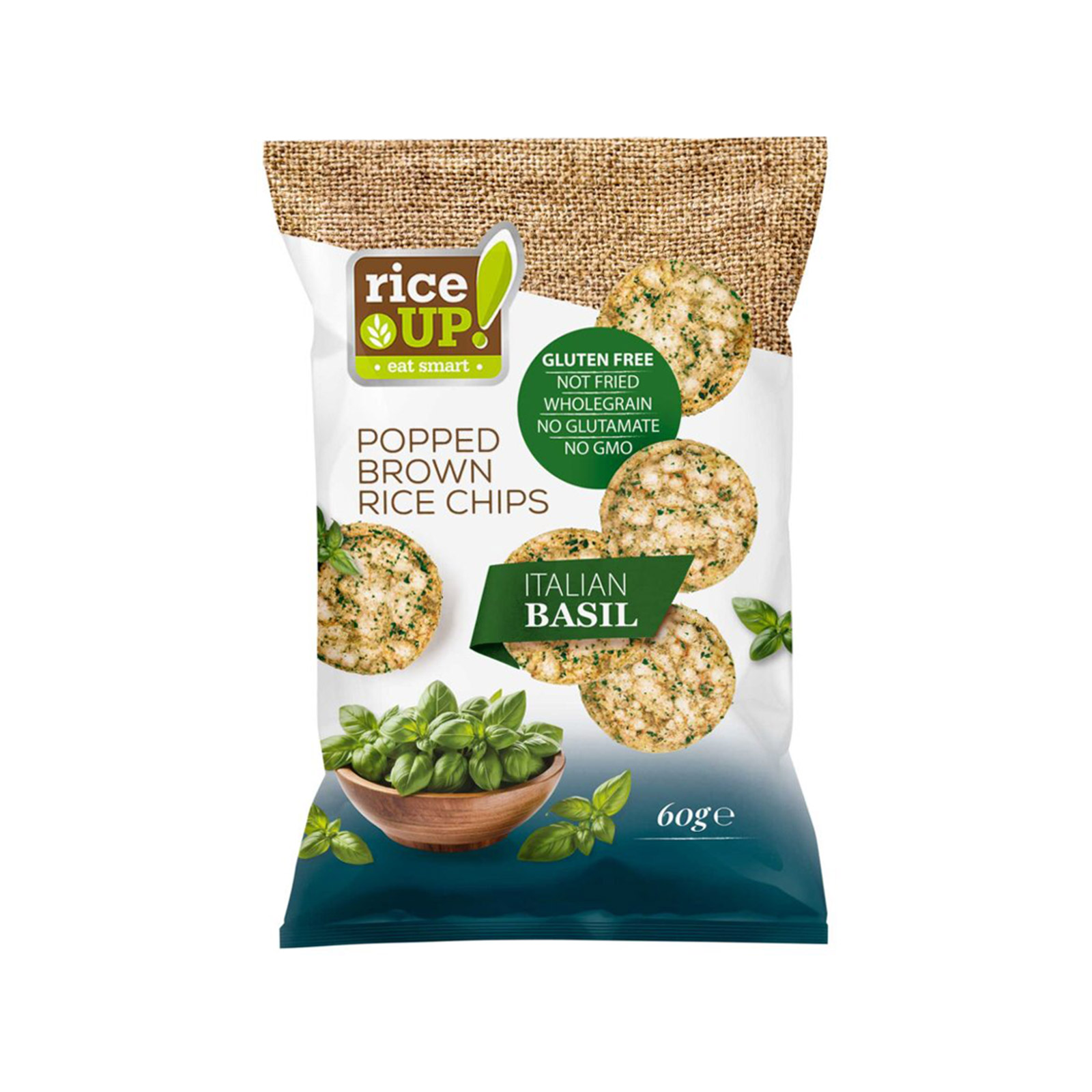Rice Up τσιπς ρυζιού italian basil 60g εικόνα 1