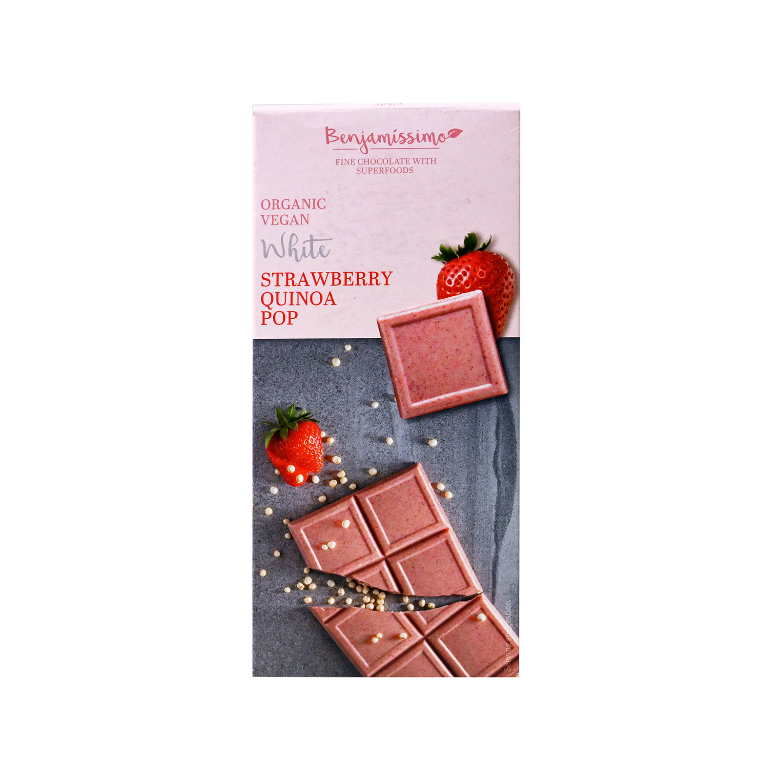 Benjamissimo σοκολάτα λευκή strawberry quinoa pop 70g εικόνα 1