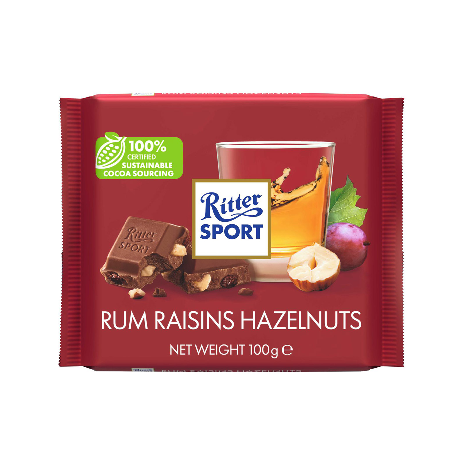 Ritter Sport σοκολάτα γάλακτος rum, raisins, hazelnuts 100g εικόνα 1