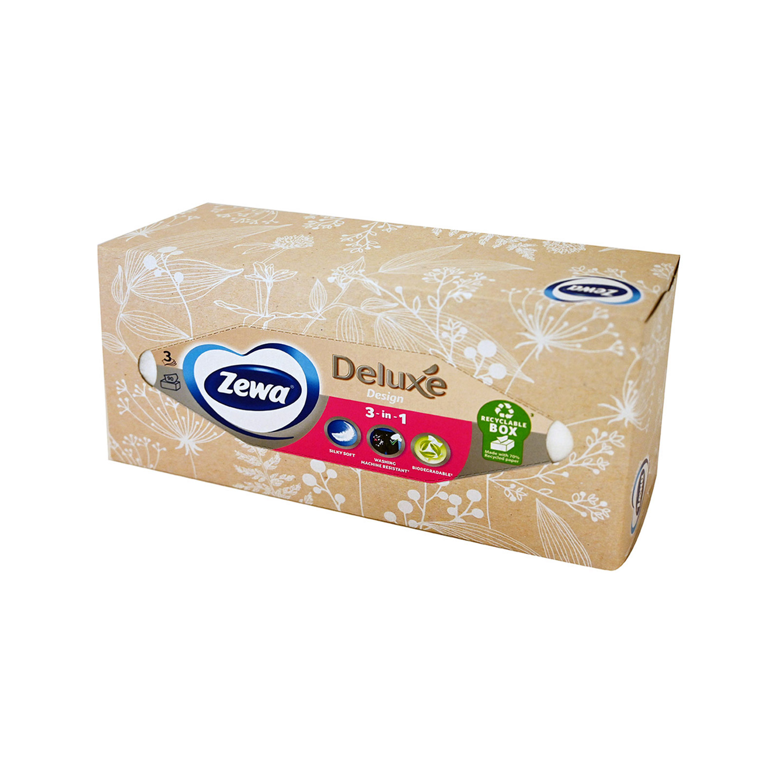 Zewa Deluxe tissues box beige packaging 90pcs image 1