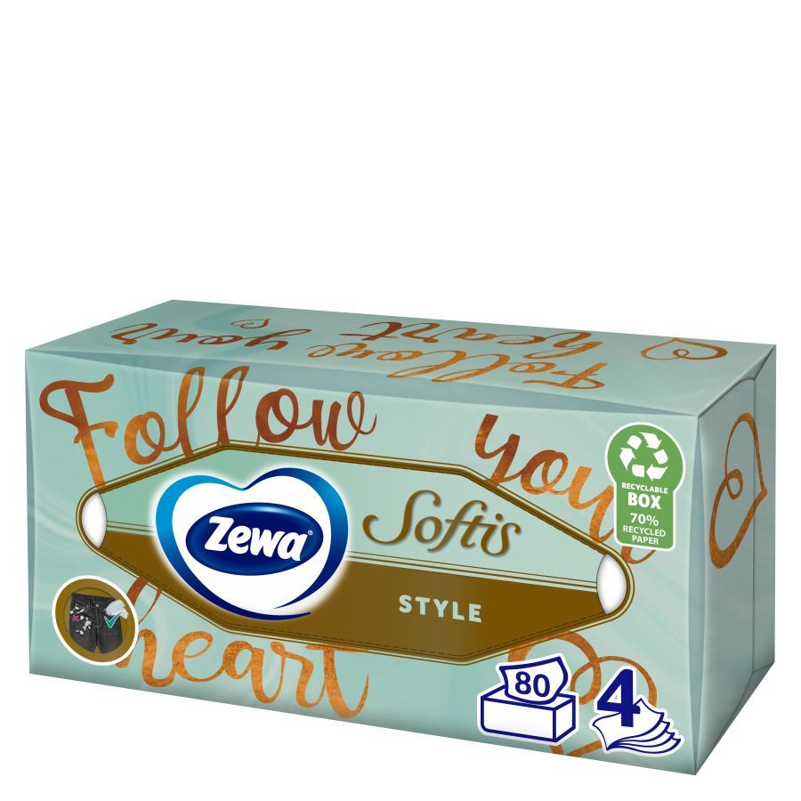 Zewa Deluxe tissues box turquoise packaging 90pcs image 1