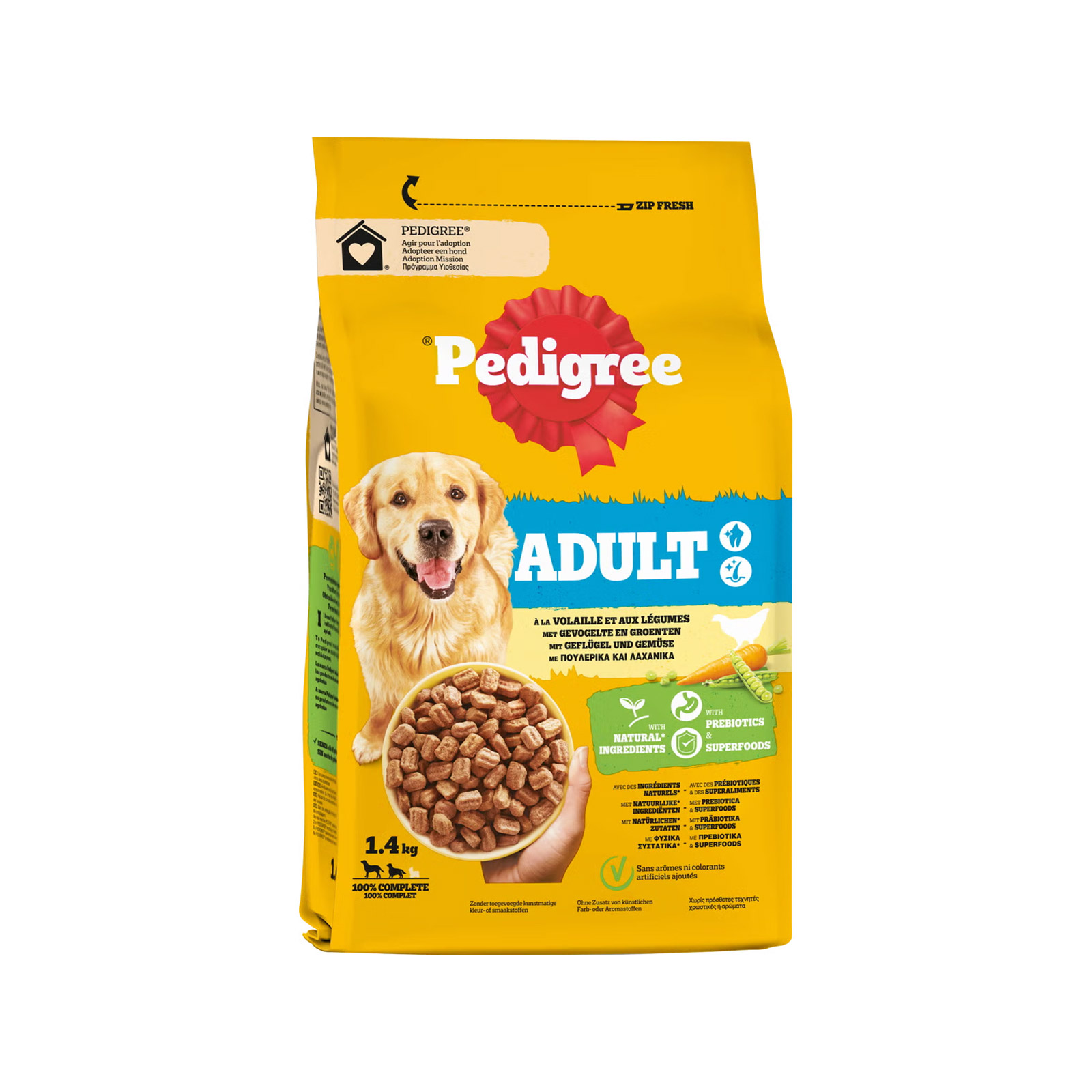 Pedigree Adult ξηρά τροφή σκύλου πουλερικά & λαχανικά 1.4kg εικόνα 1