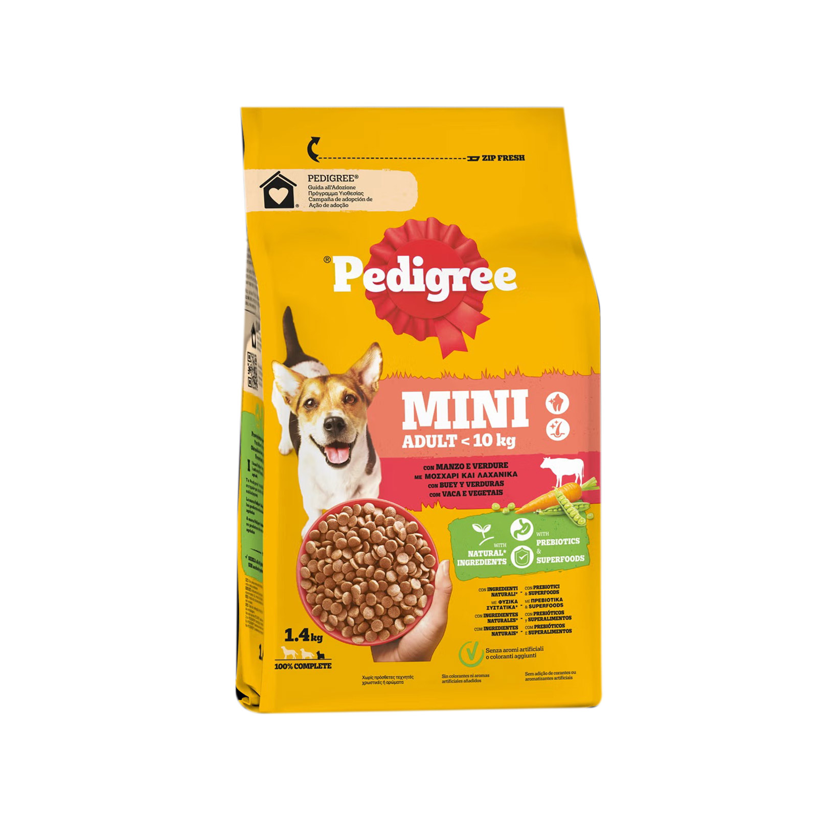 Pedigree ξηρά τροφή σκύλου με μοσχάρι & λαχανικά mini adult 1.4kg εικόνα 1
