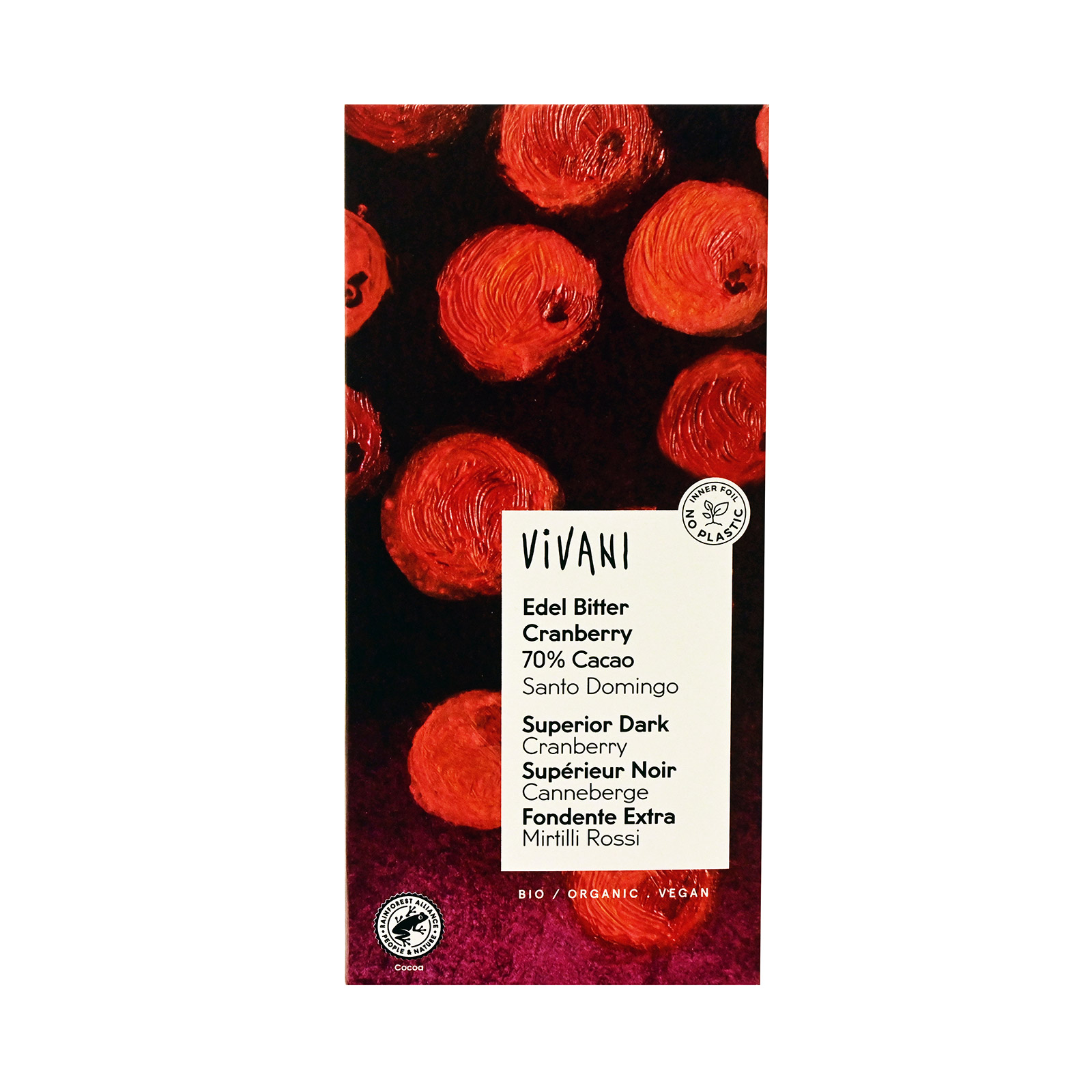 Vivani σοκολάτα υγείας με κράνμπερι 100g εικόνα 1