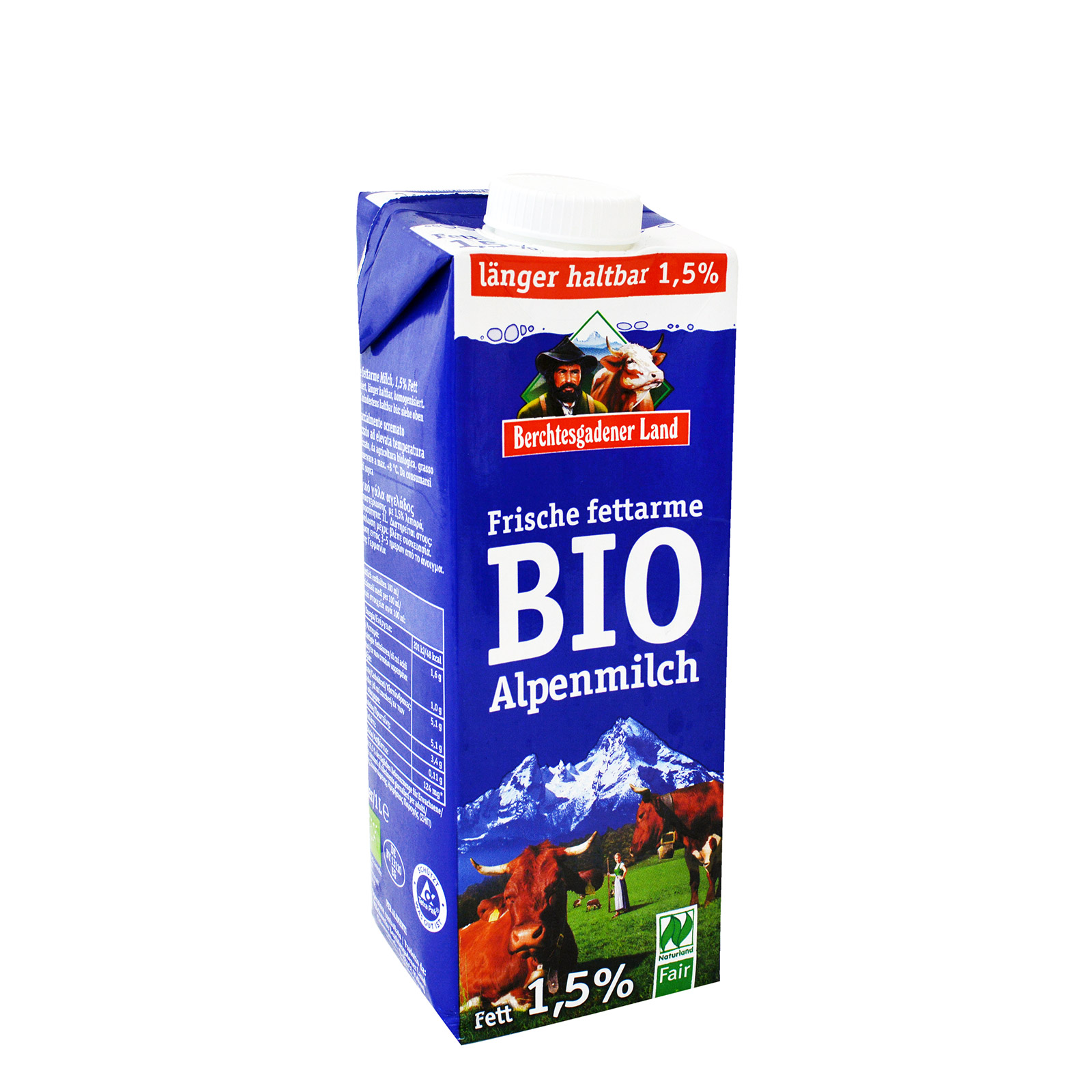 Naturland γάλα αγελάδος υψηλής παστερίωσης 1,5% λιπαρά 1lt εικόνα 1