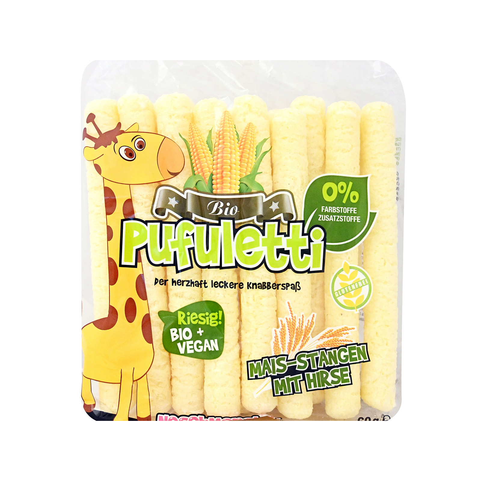 Naschmonster Pufuletti γαριδάκια καλαμποκιού παιδικά στικ με κεχρί 60g εικόνα 1