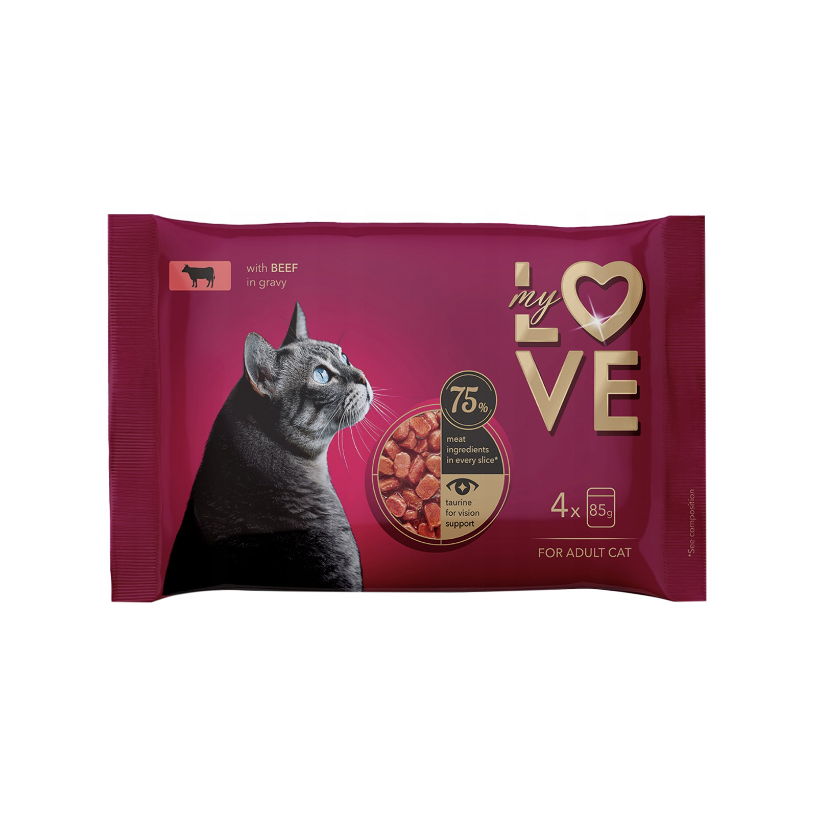 My Love τροφή γάτας με βοδινό σε σάλτσα adult 4x85g εικόνα 1