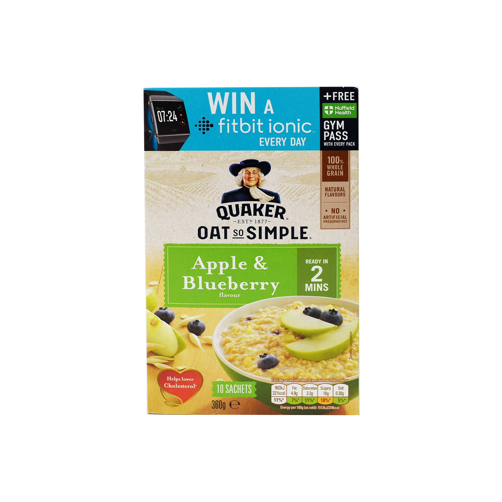 Quaker νιφάδες βρώμης ολικής άλεσης apple & blueberry 360g εικόνα 1