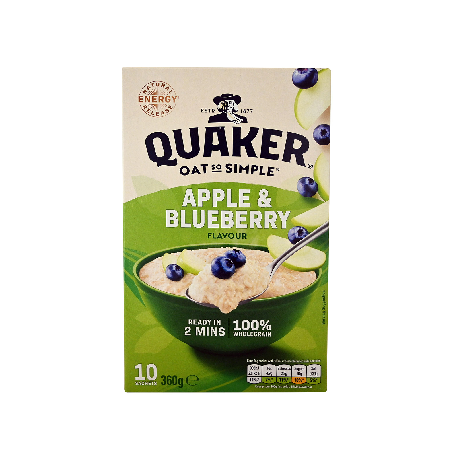 Quaker νιφάδες βρώμης ολικής άλεσης apple & blueberry 360g εικόνα 1