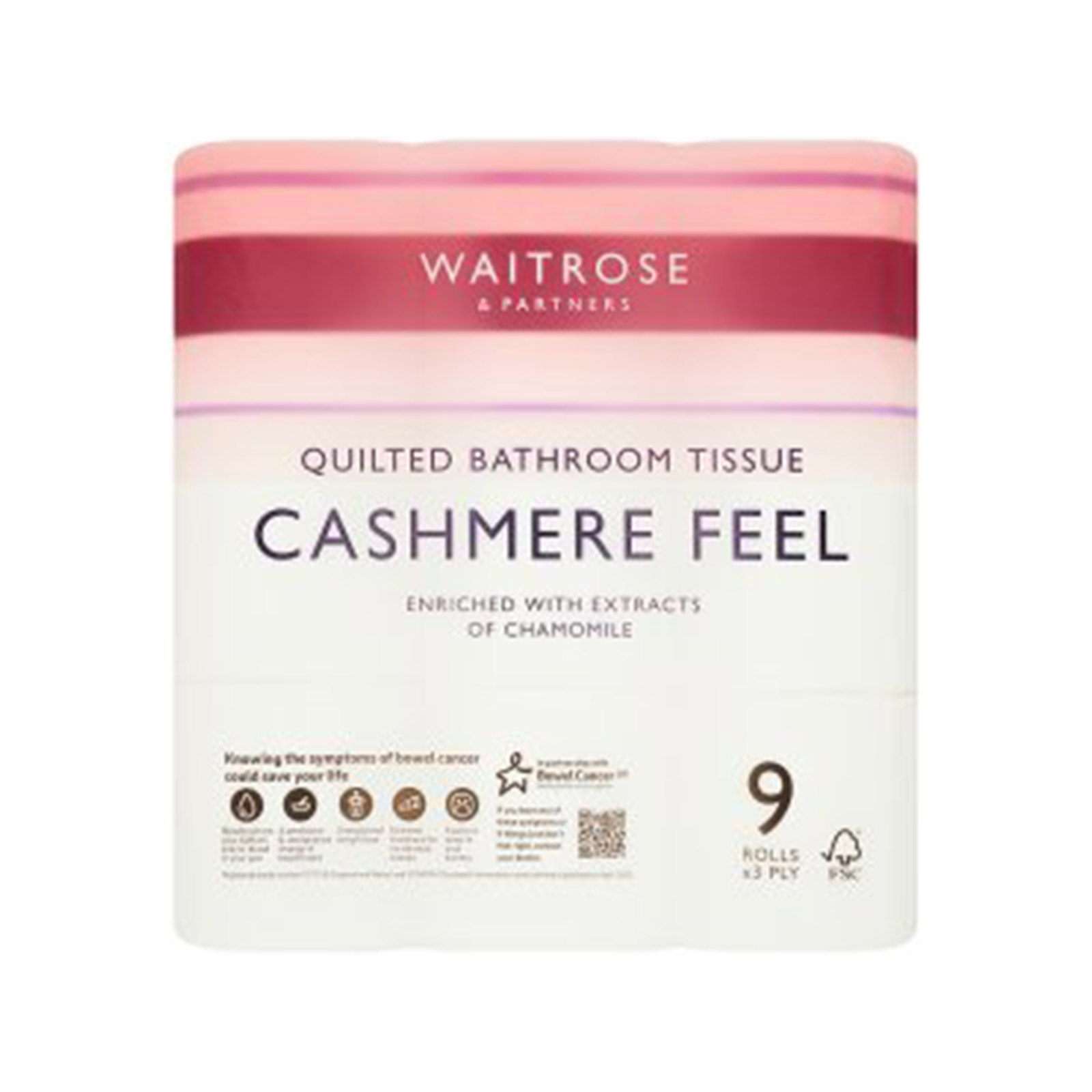 Waitrose toilet paper 9 rolls cashmere feel 9pcs image 1