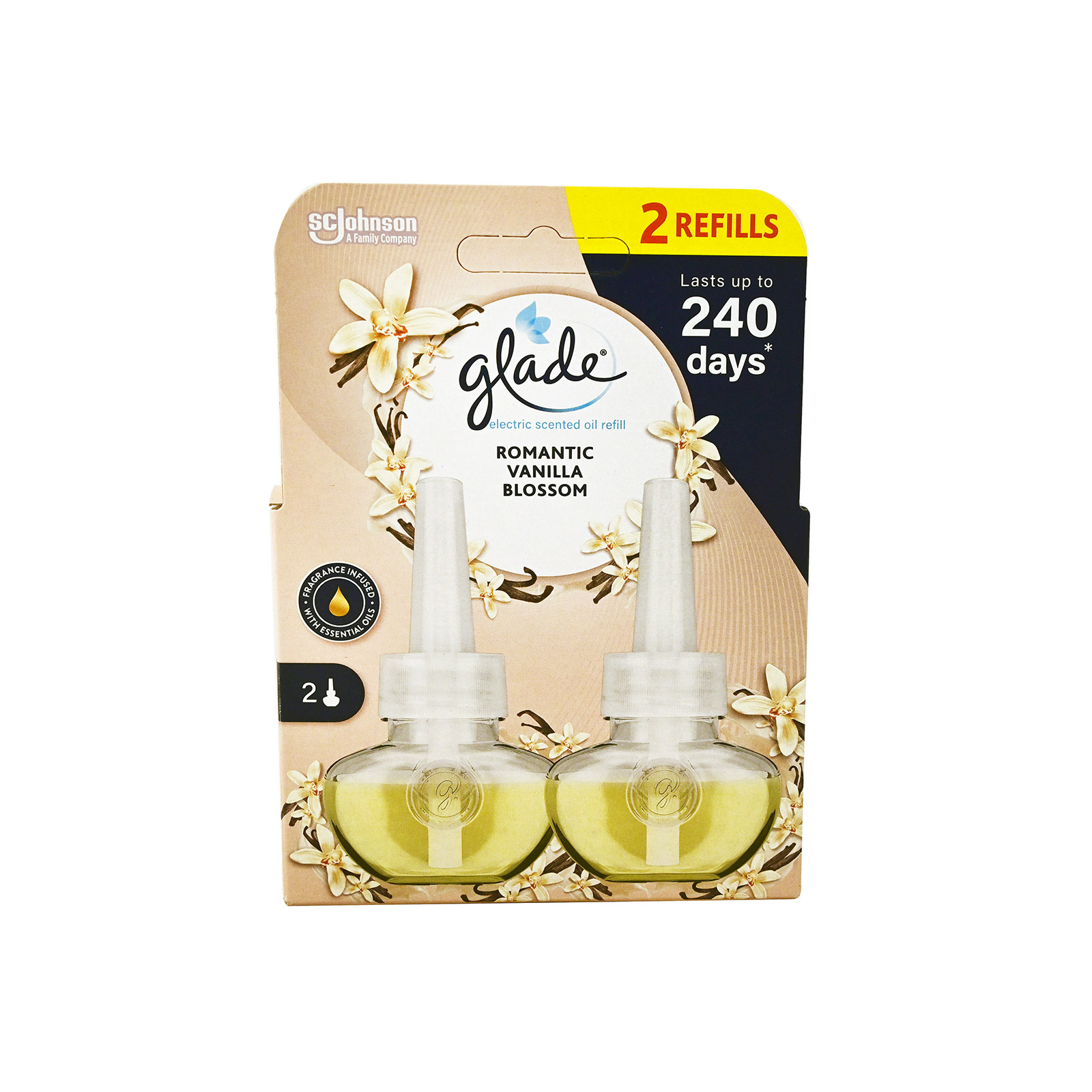 Glade ανταλλακτικό αρωματικό χώρου έλαιο romantic vanilla blossom 2x20ml εικόνα 1