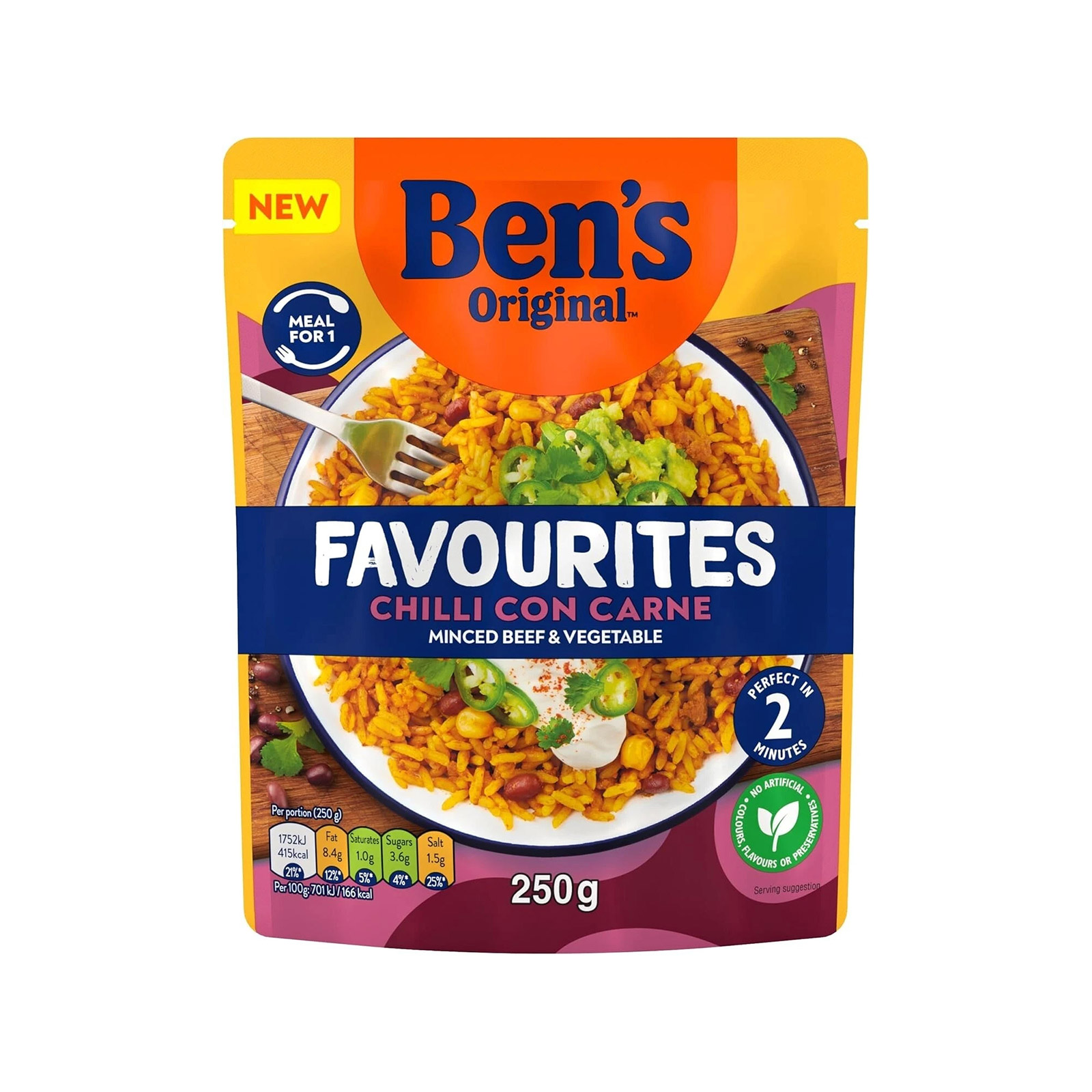 Ben's Original Favourites 2 minutes ρύζι για φούρνο μικροκυμάτων chilli con carne 250g εικόνα 1