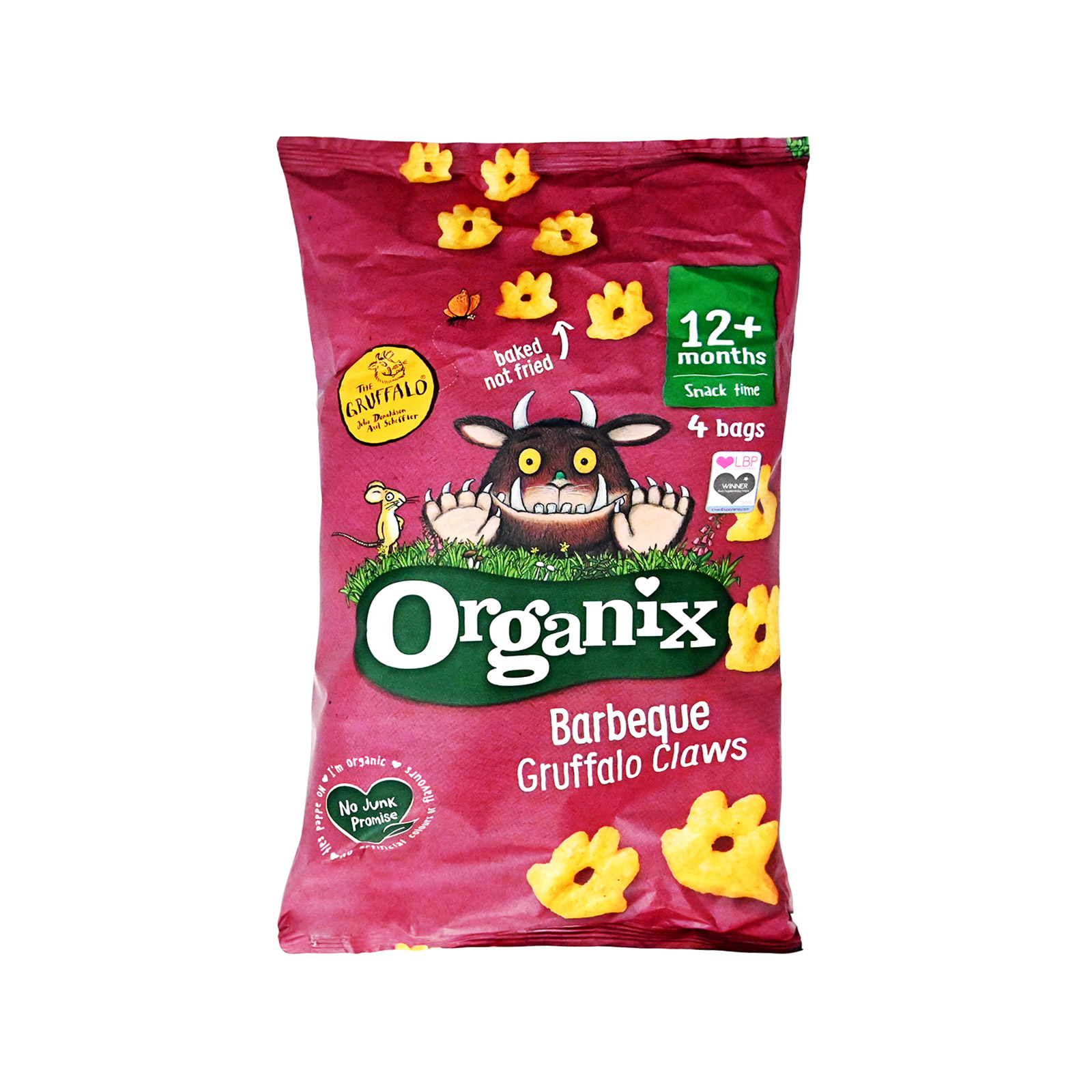 Organix Gruffalo claws σνακ καλαμποκιού παιδικό barbeque +12 μηνών 4x15g εικόνα 1