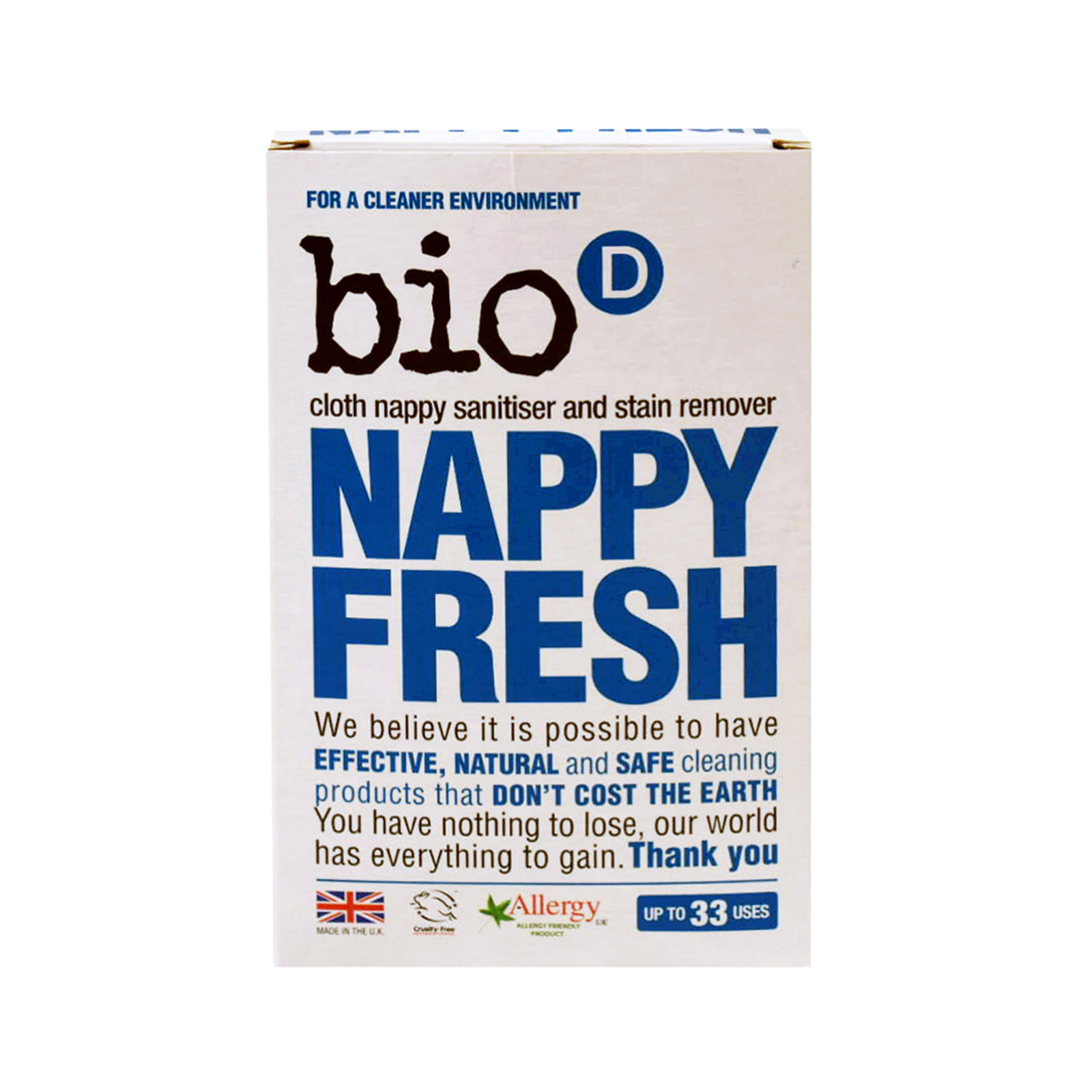 Bio D σκόνη απορρυπαντικό ρούχων nappy fresh 500γρ 33μεζ εικόνα 1