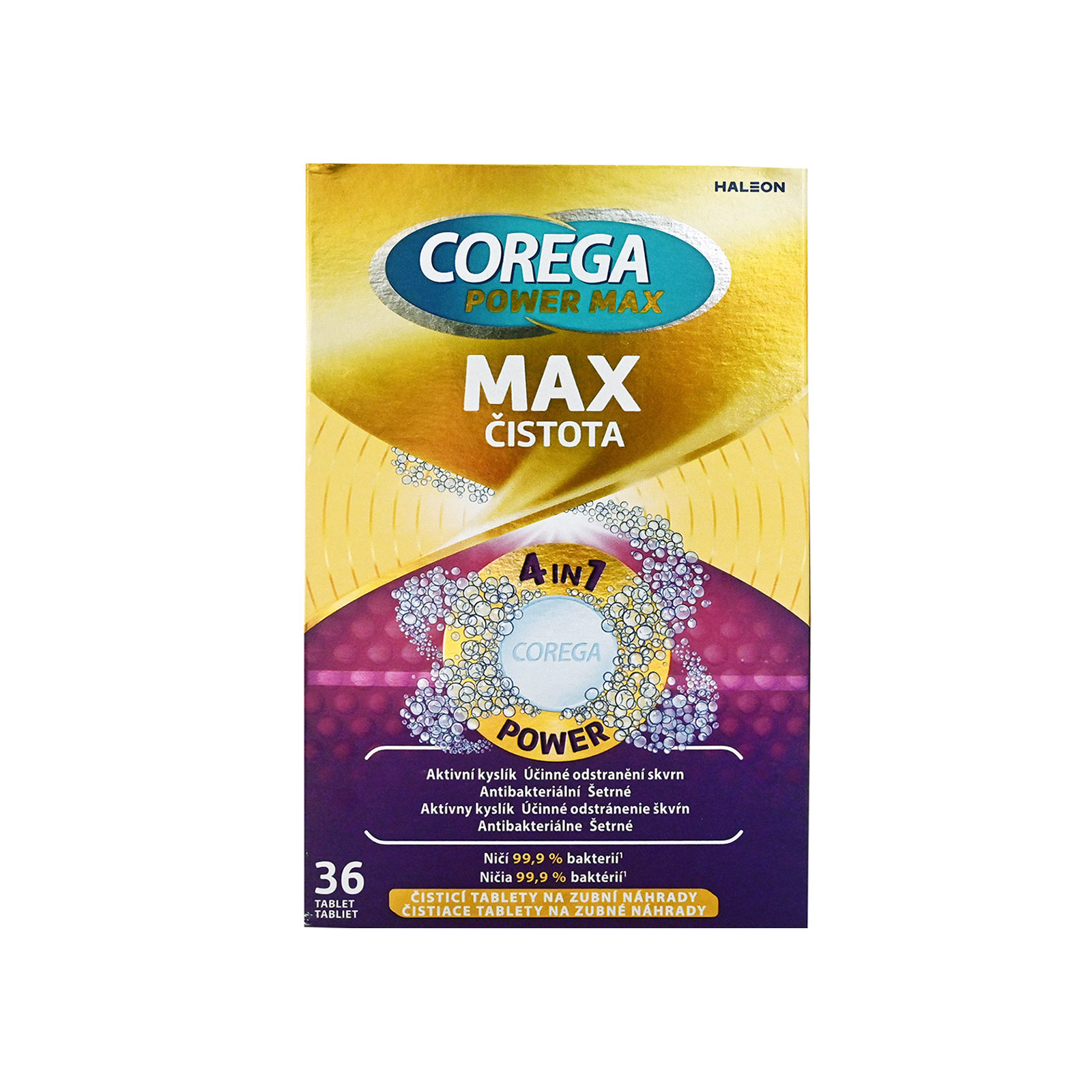 Corega Power Max 4 in 1 αναβράζοντα καθαριστικά δισκία για τεχνητές οδοντοστοιχίες 36τεμ εικόνα 1