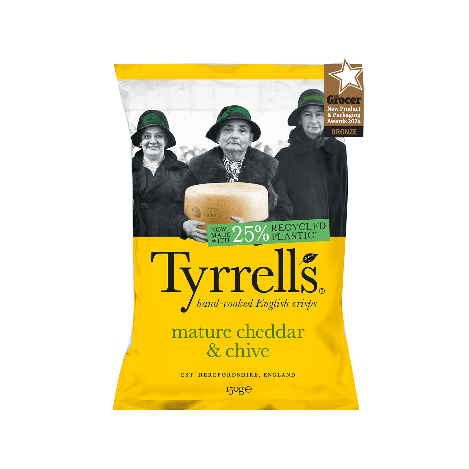 Tyrrell's τσιπς πατατάκια mature cheddar & chive σνακ 150g εικόνα 1