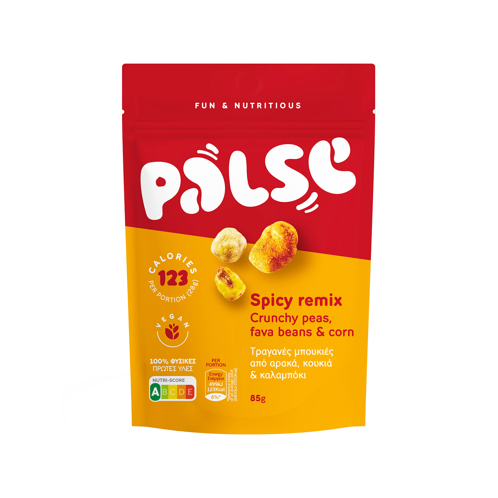 Palse μπουκιές crunchy απο αρακα, κουκιά & καλαμπόκι spicy 85g εικόνα 1