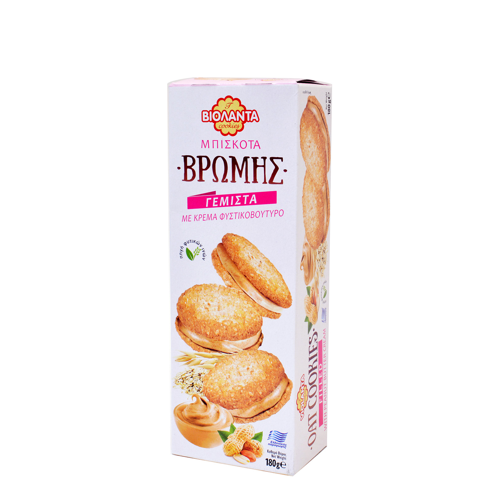 Βιολάντα Γεμιστά μπισκότα βρώμης με κρέμα φιστικοβούτυρο 180g εικόνα 1