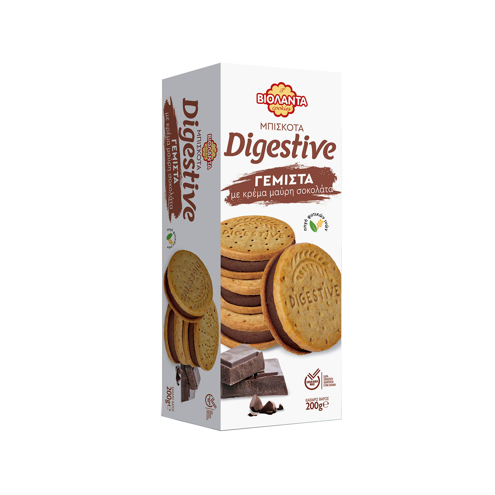 Βιολάντα Digestive μπισκότα γεμιστά με κρέμα μαύρη σοκολάτα 200g εικόνα 1