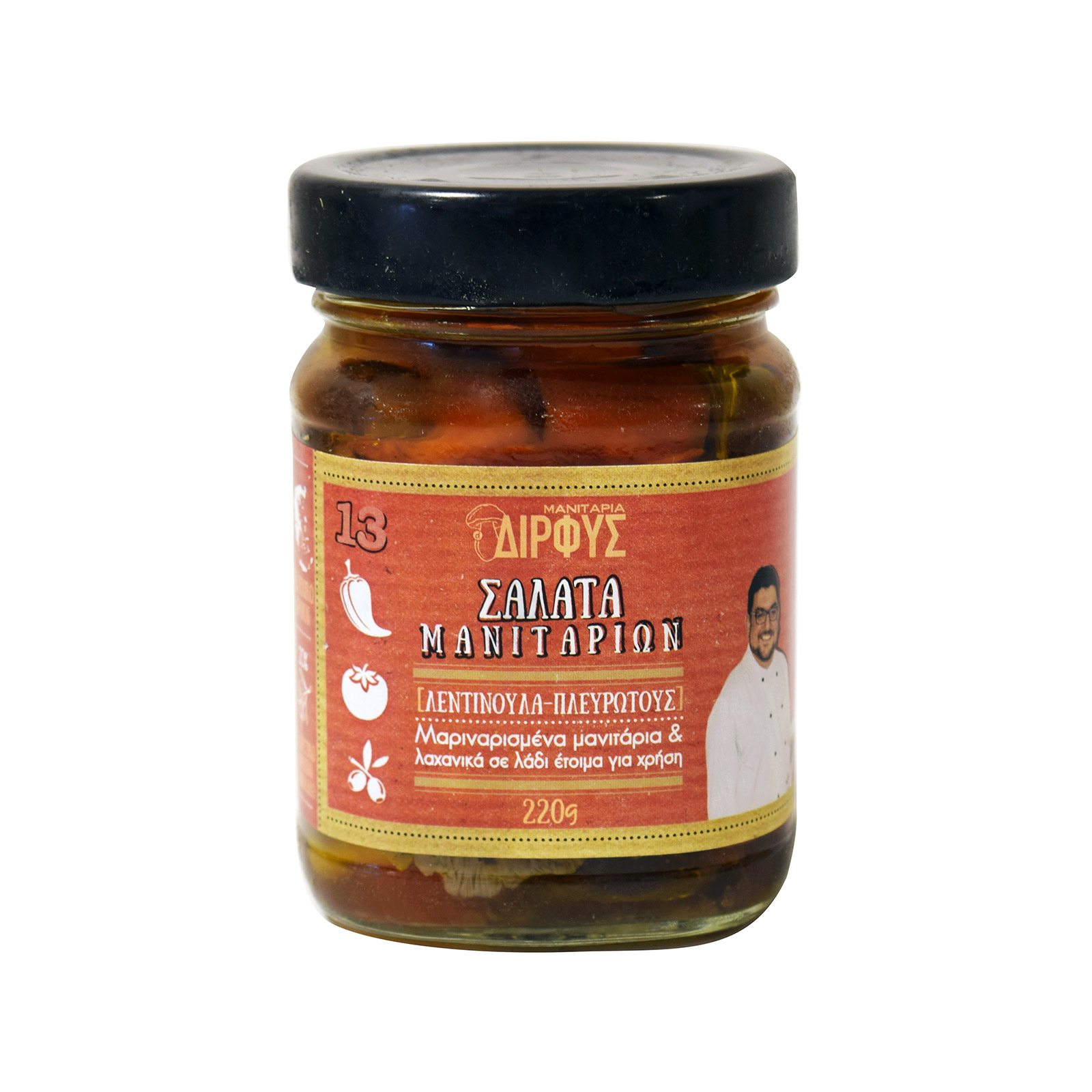 Δίρφυς Λεντινούλα - πλευρώτους σαλάτα μανιταριών μαριναρισμένα σε λαδι 220g (στραγγισμένο βάρος 135g) εικόνα 1