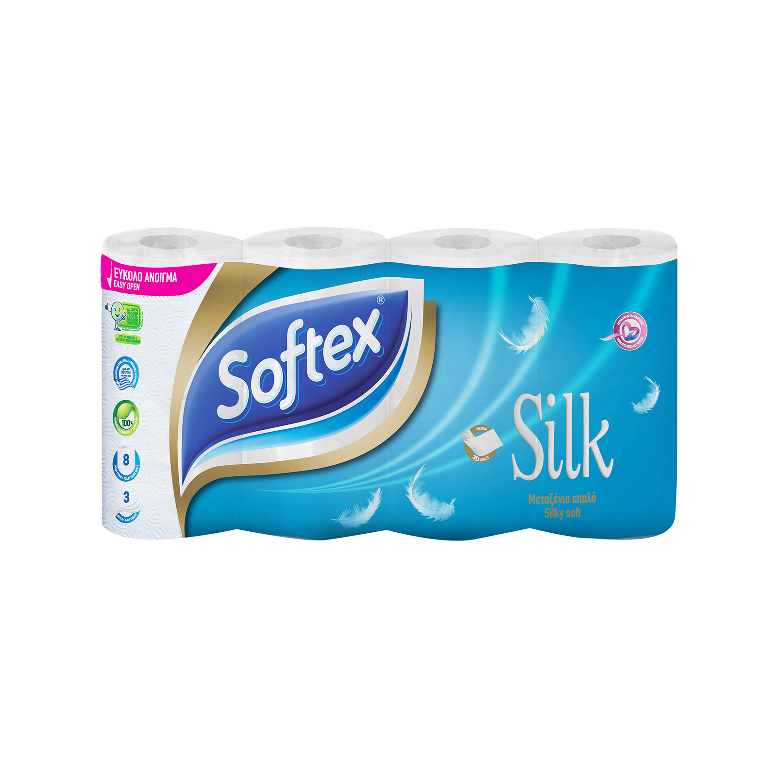 Softex Silk ρολό χαρτί υγείας 3 φυλλο 8x95g εικόνα 1