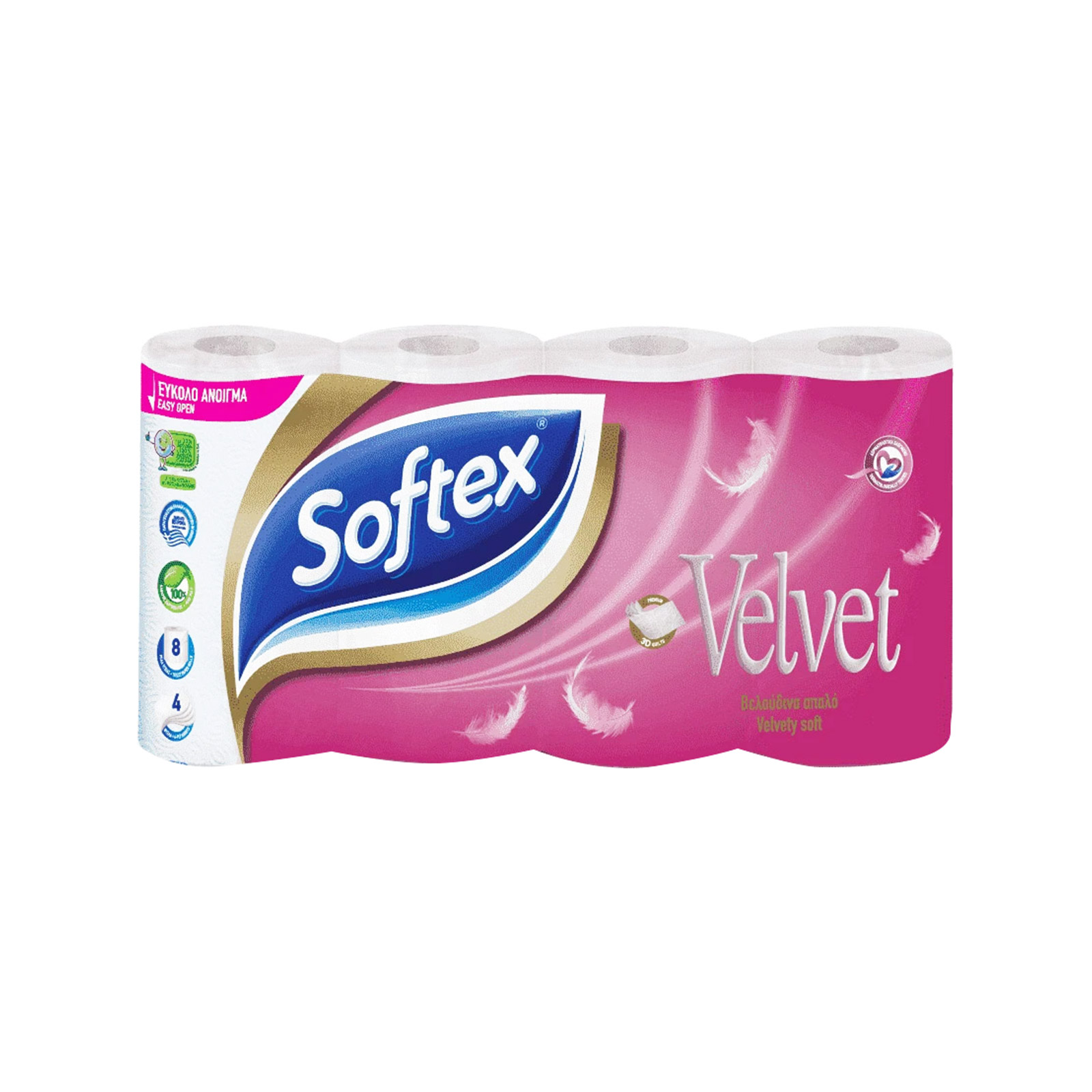 Softex Velvet ρολό χαρτί υγείας 4 φυλλο 8x103g εικόνα 1