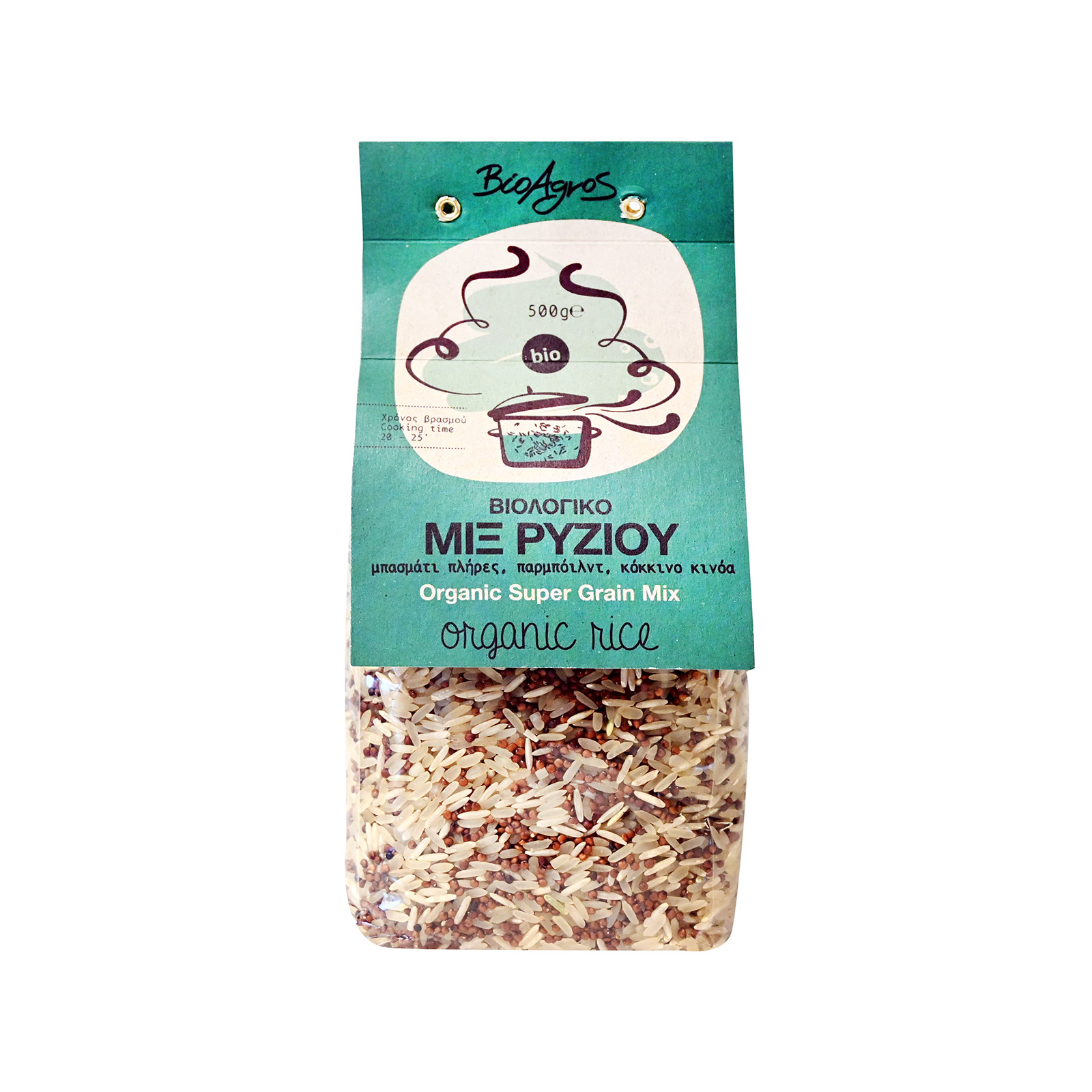 Βιοαγρός Super grain mix μείγμα ρυζιών parboilled, basmati brown, red quinoa 500g εικόνα 1