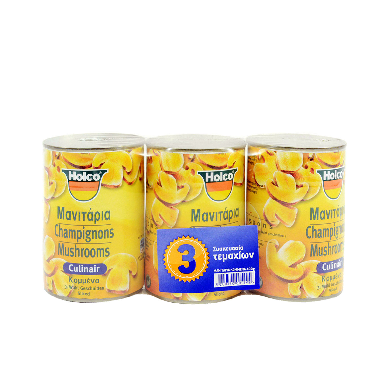 Holco Culinair μανιτάρια κομμένα κονσέρβα λαχανικών 3x400g (στραγγισμένο βάρος 230g) εικόνα 1
