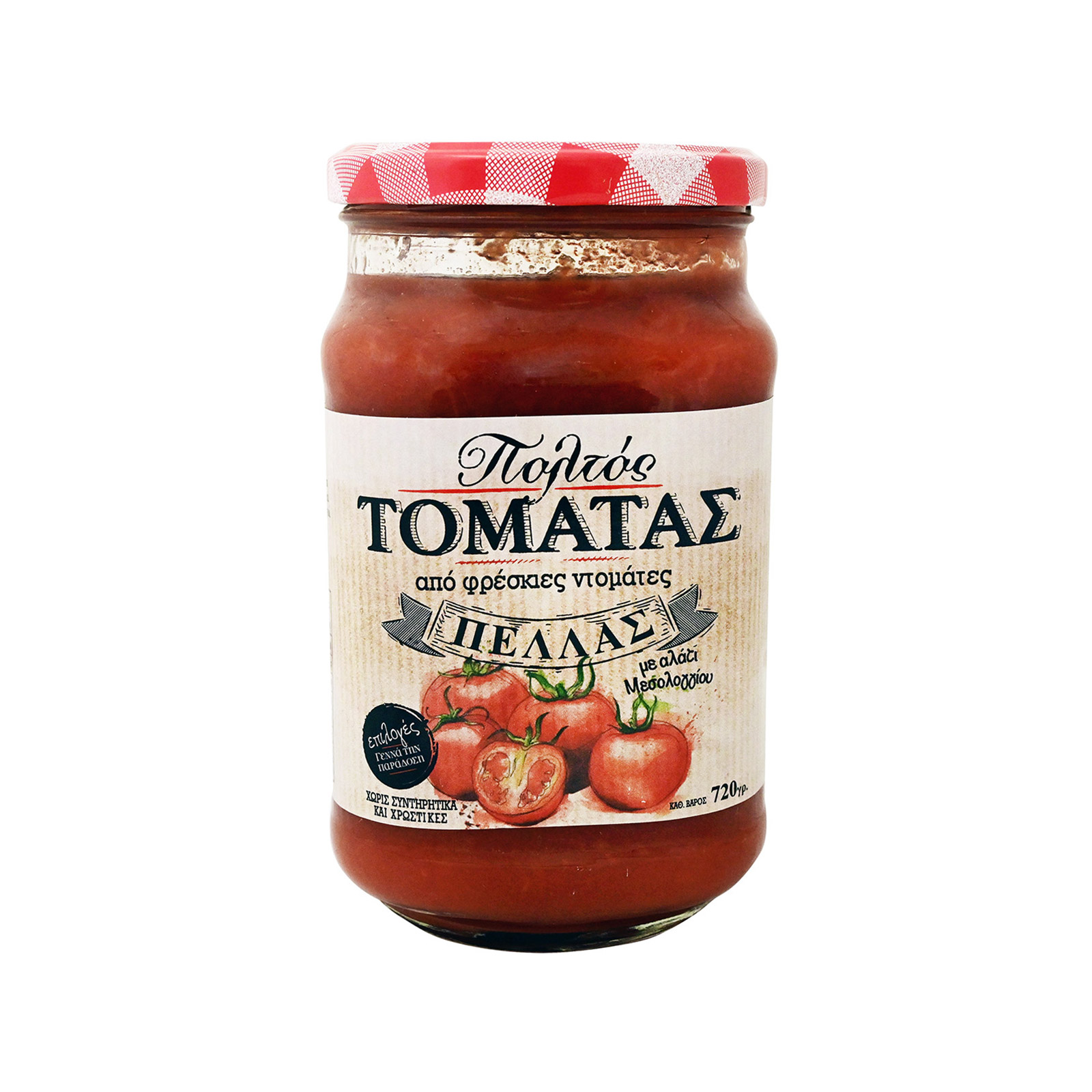 Πέλλας τομάτα πολτός με αλάτι μεσολογγιου 720ml εικόνα 1