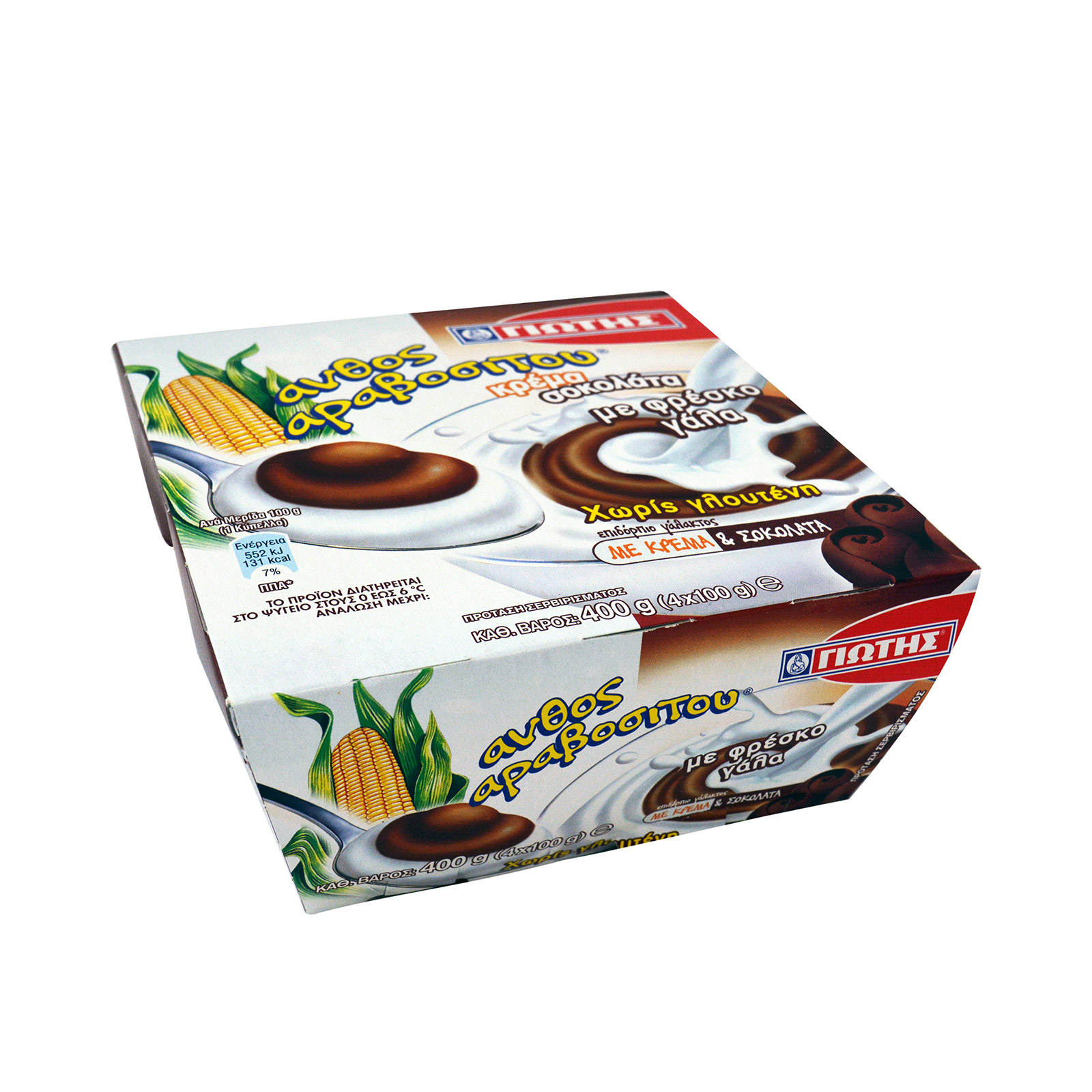 Γιώτης Άνθος αραβοσίτου επιδόρπιο γάλακτος ψυγείου με κρέμα & σοκολάτα 4x100g εικόνα 1