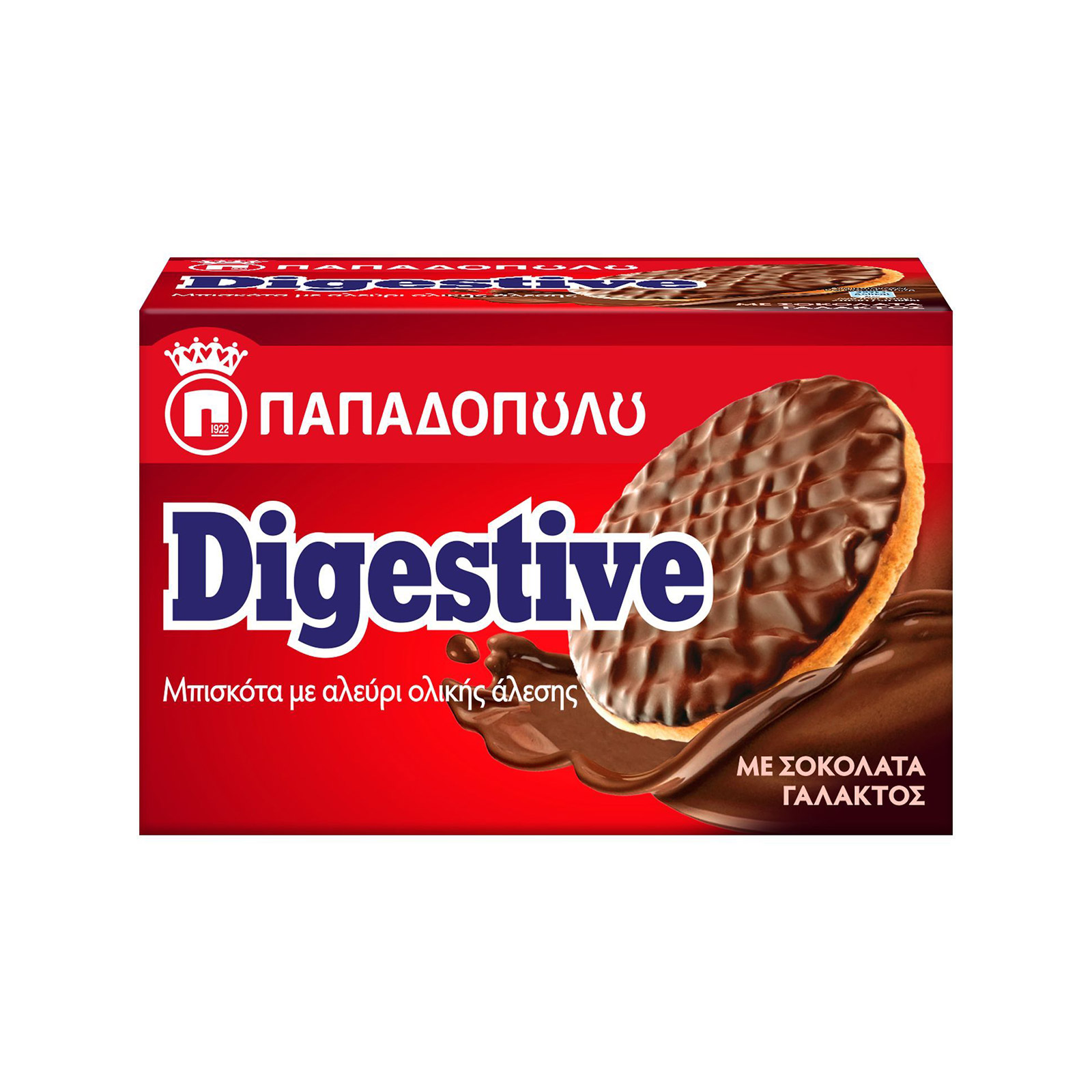 Παπαδοπούλου Digestive μπισκότα με αλεύρι ολικής & επικάλυψη σοκολάτας γάλακτος 200g εικόνα 1