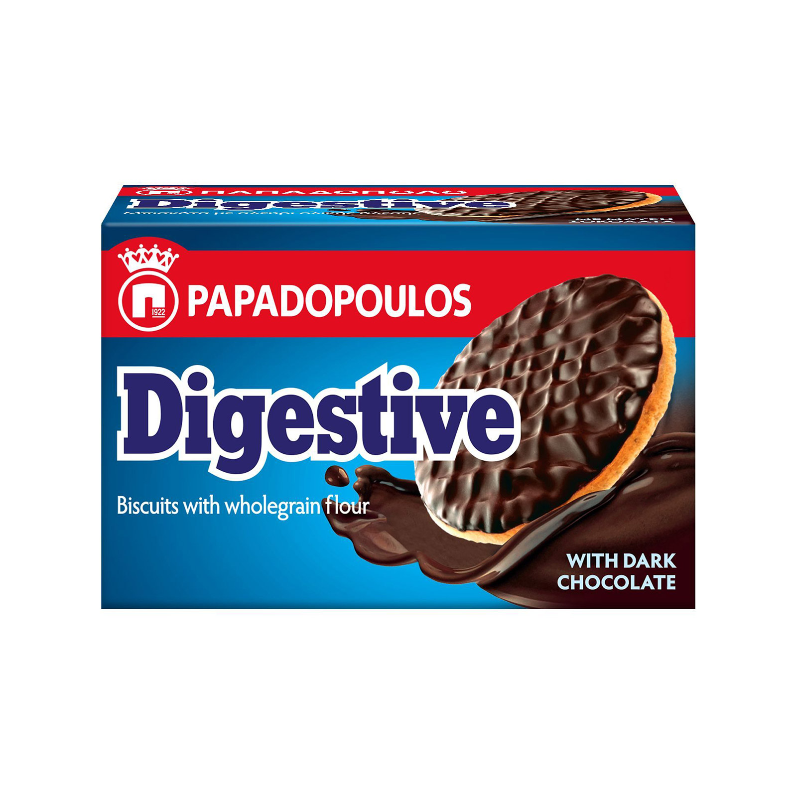 Παπαδοπούλου Digestive μπισκότα με αλεύρι ολικής άλεσης & επικάλυψη μαύρης σοκολάτας 200g εικόνα 1