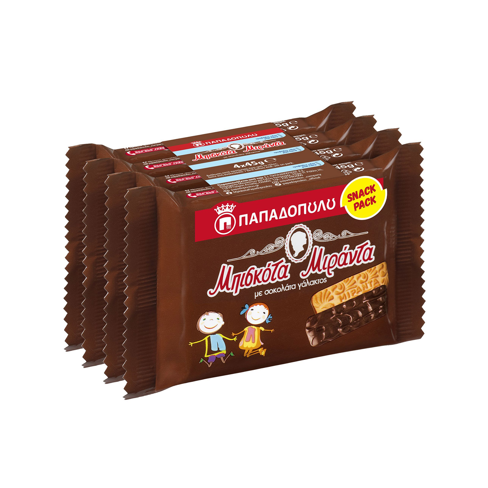 Παπαδοπούλου Μιράντα μπισκότα σοκολάτα γάλακτος 4x45g εικόνα 1