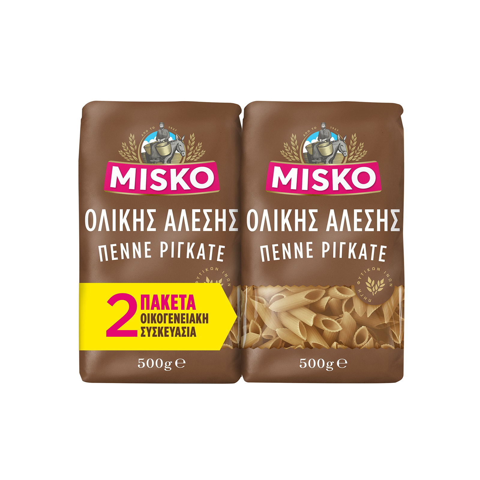 Misko πάστα ζυμαρικών ολικής αλέσεως πέννε ριγκάτε 2x500g εικόνα 1