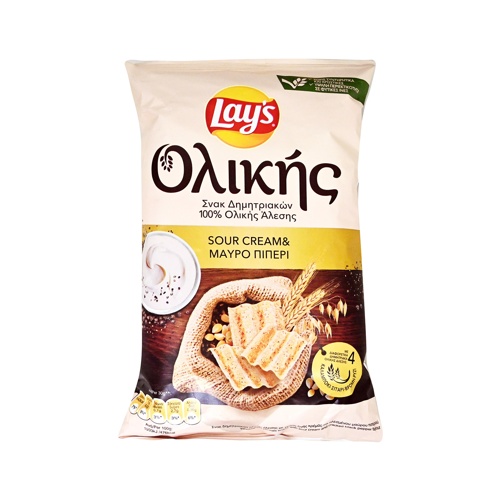 Lay's σνακ δημητριακών ολικής αλέσεως sour cream & μαύρο πιπέρι σνακ 95g εικόνα 1