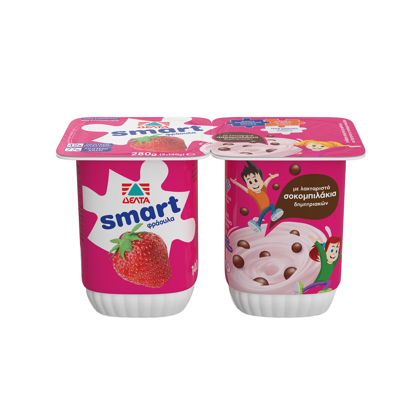 Δέλτα Smart επιδόρπιο γιαουρτιού παιδικό φράουλα & σοκομπιλάκια 2x140g εικόνα 1