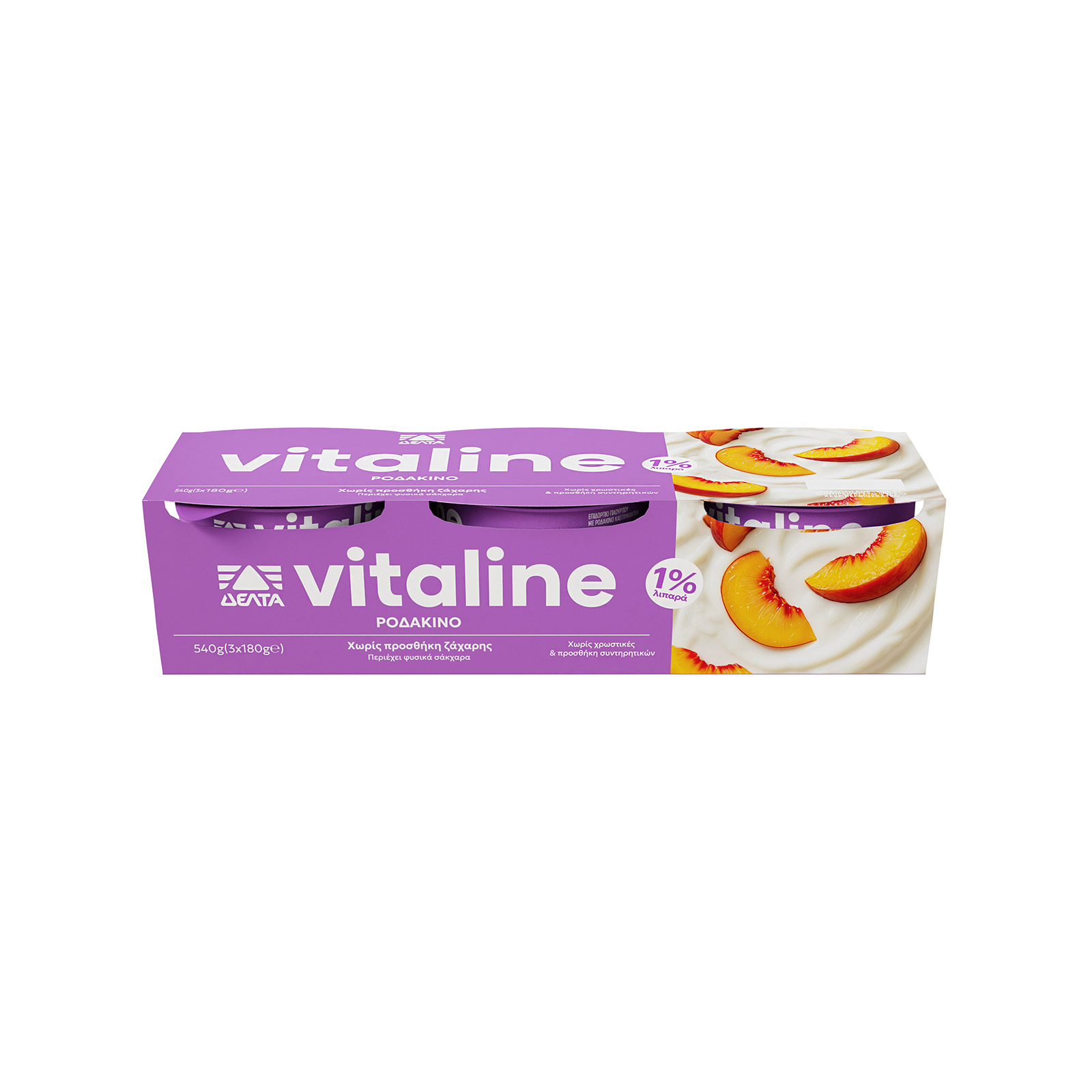 Δέλτα Vitaline επιδόρπιο γιαουρτιού ροδάκινο 3x180g εικόνα 1