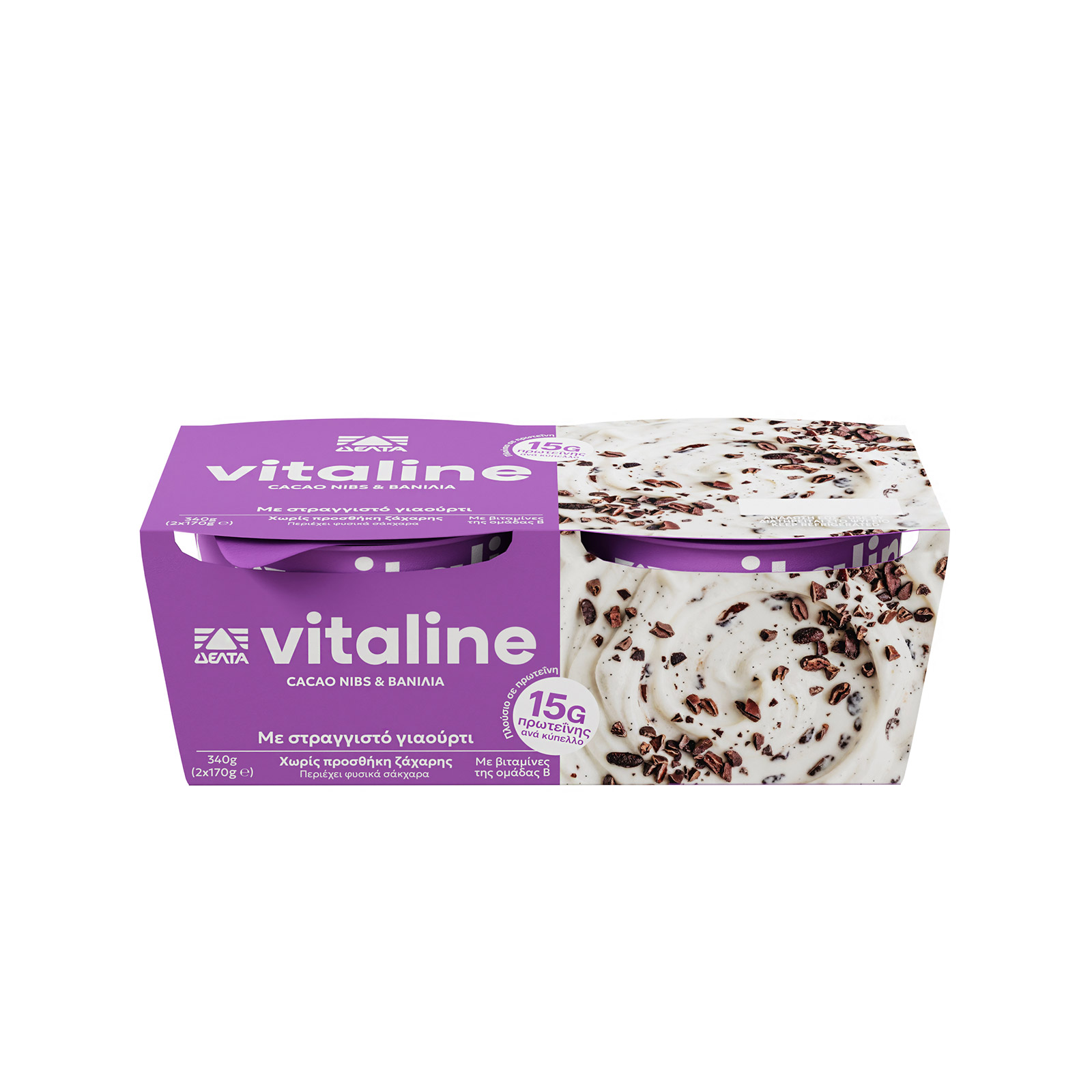 Δέλτα Vitaline επιδόρπιο γιαουρτιού cacao nibs & βανίλια 2x170g εικόνα 1