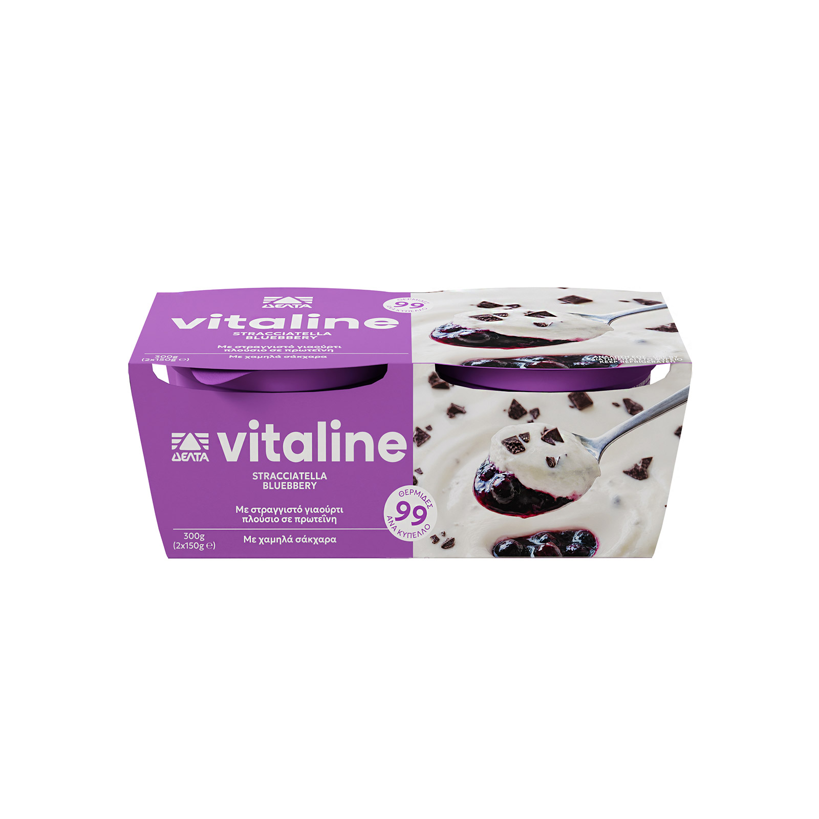 Δέλτα Vitaline επιδόρπιο γιαουρτιού stacciatella blueberry 2x150g εικόνα 1