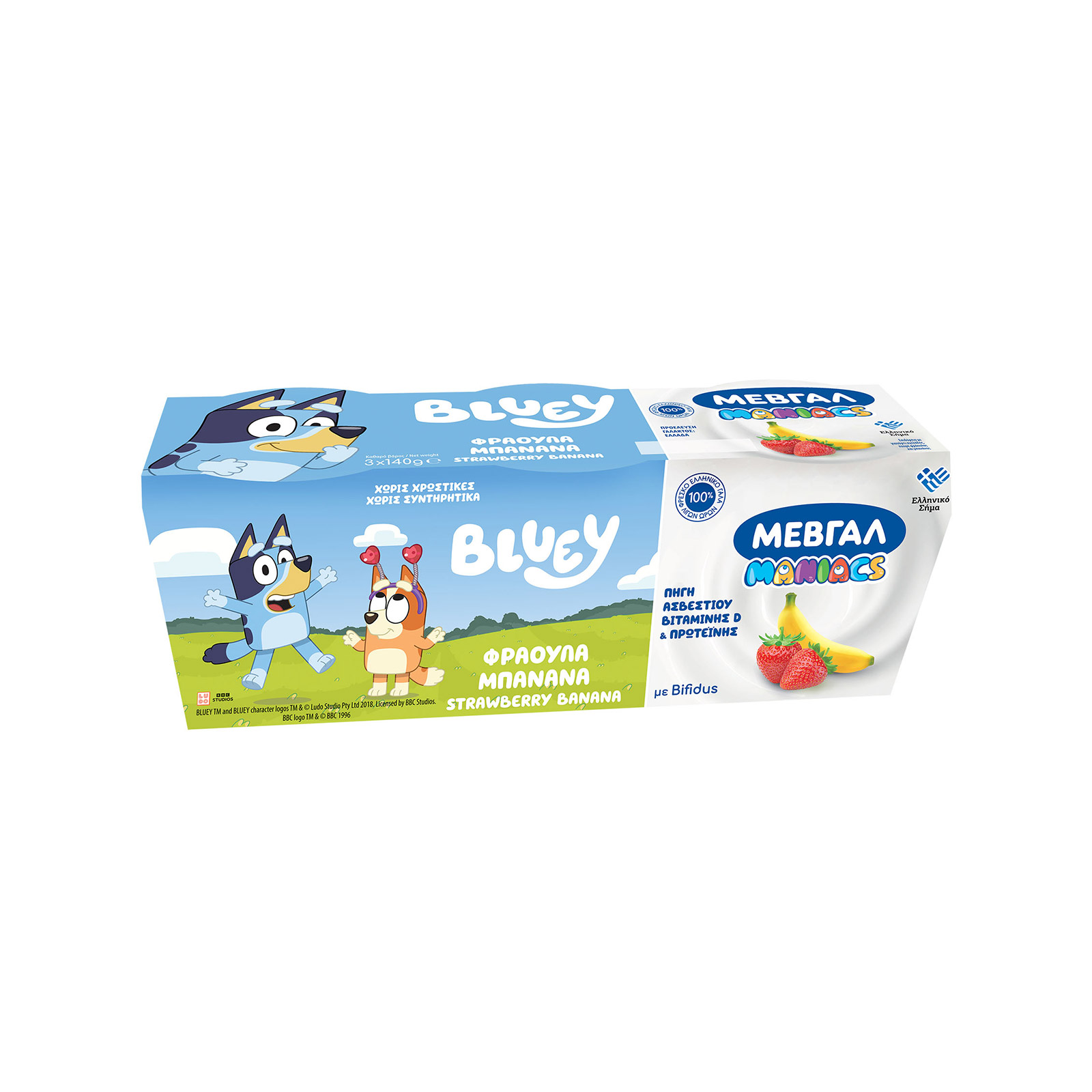 Μεβγάλ Bluey επιδόρπιο γιαουρτιού παιδικό φράουλα, μπανάνα 3x140g εικόνα 1