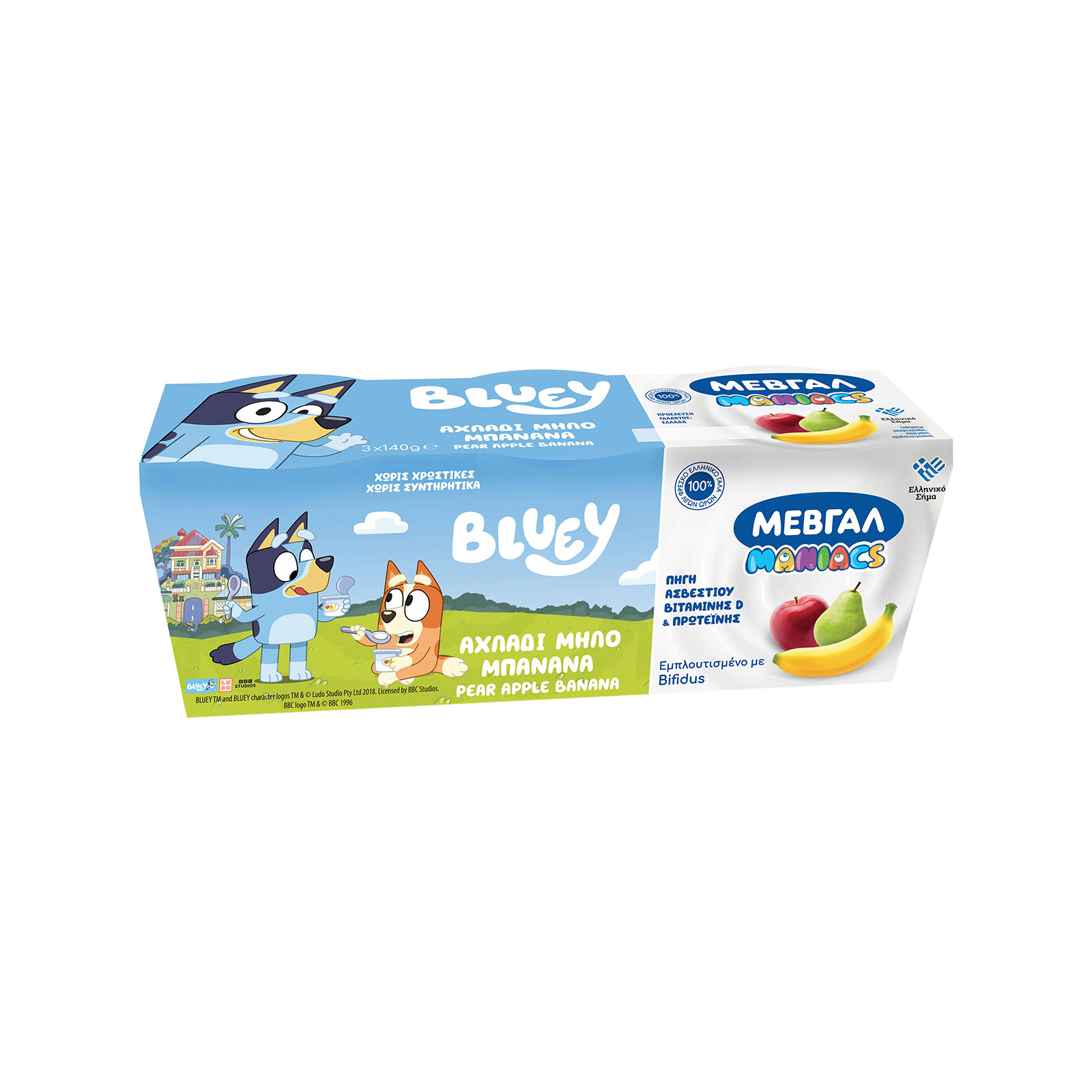 Μεβγάλ Bluey επιδόρπιο γιαουρτιού παιδικό αχλάδι, μήλο, μπανάνα 3x140g εικόνα 1