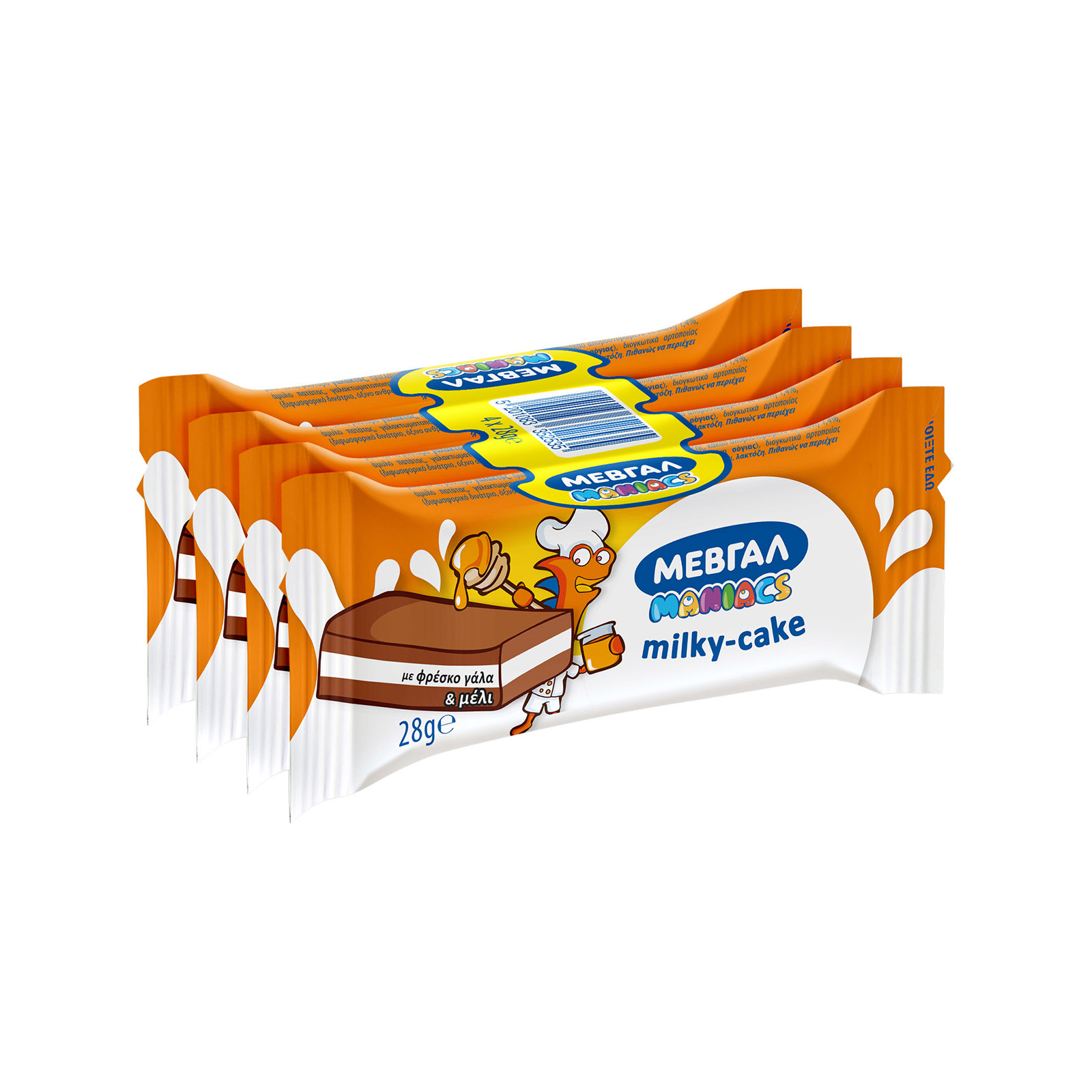 Μεβγάλ Maniacs milky cake σνακ παιδικό μέλι 4x28g εικόνα 1